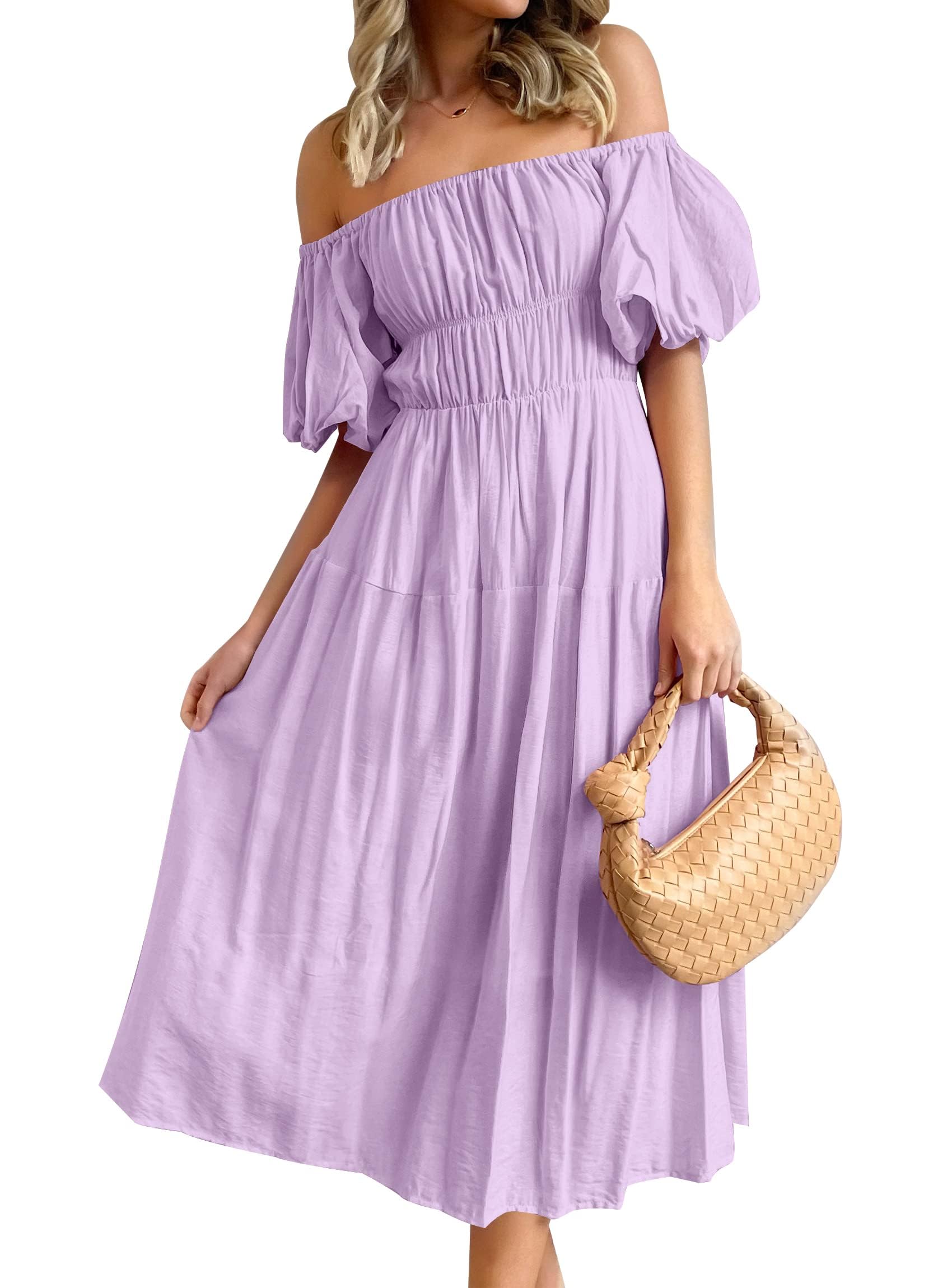 Luxuii Boho Off Shoulder Ruffled Flowy Midi Dress