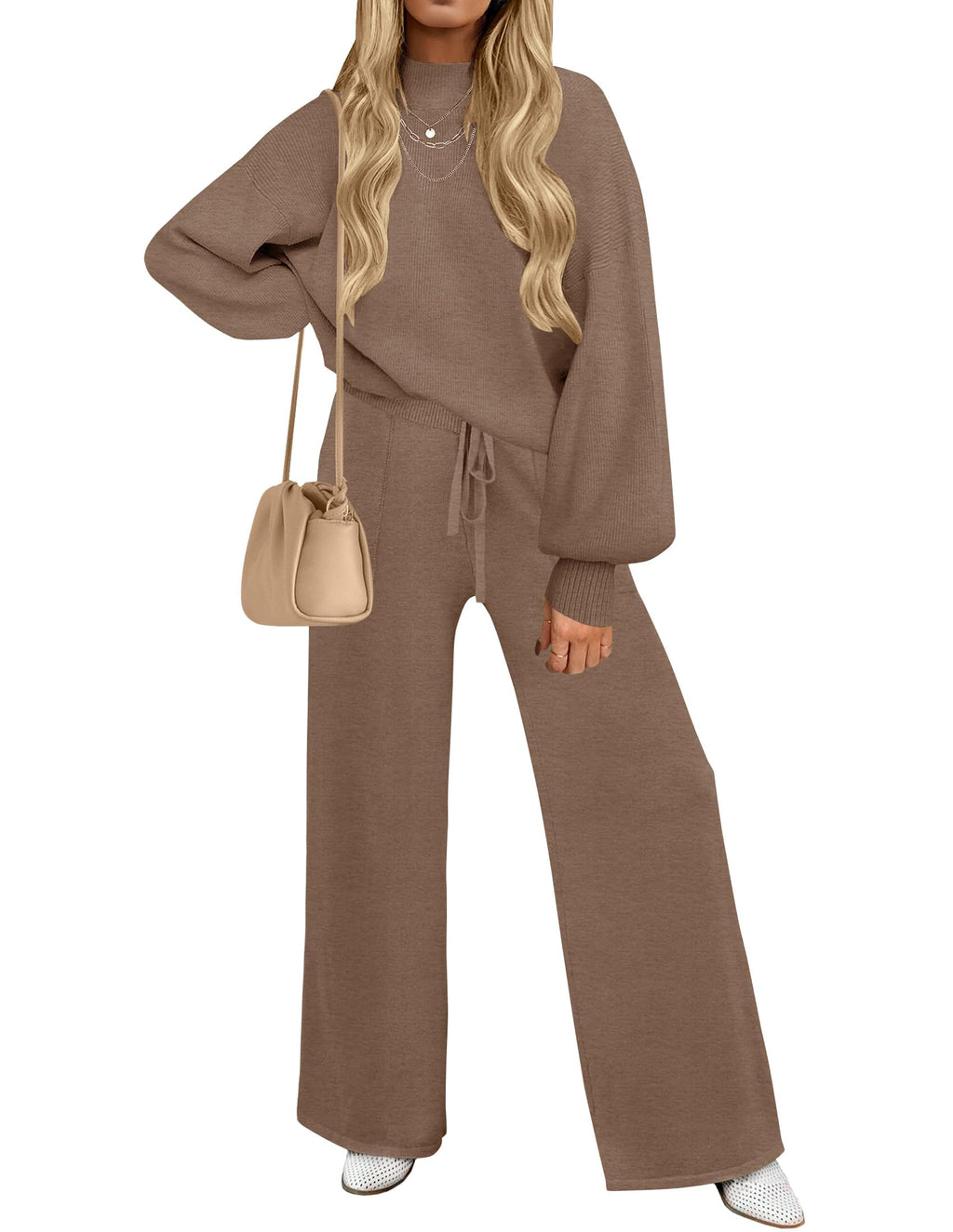 Luxuii Long Sleeve Pullover Wide Leg Pants Sweater Set