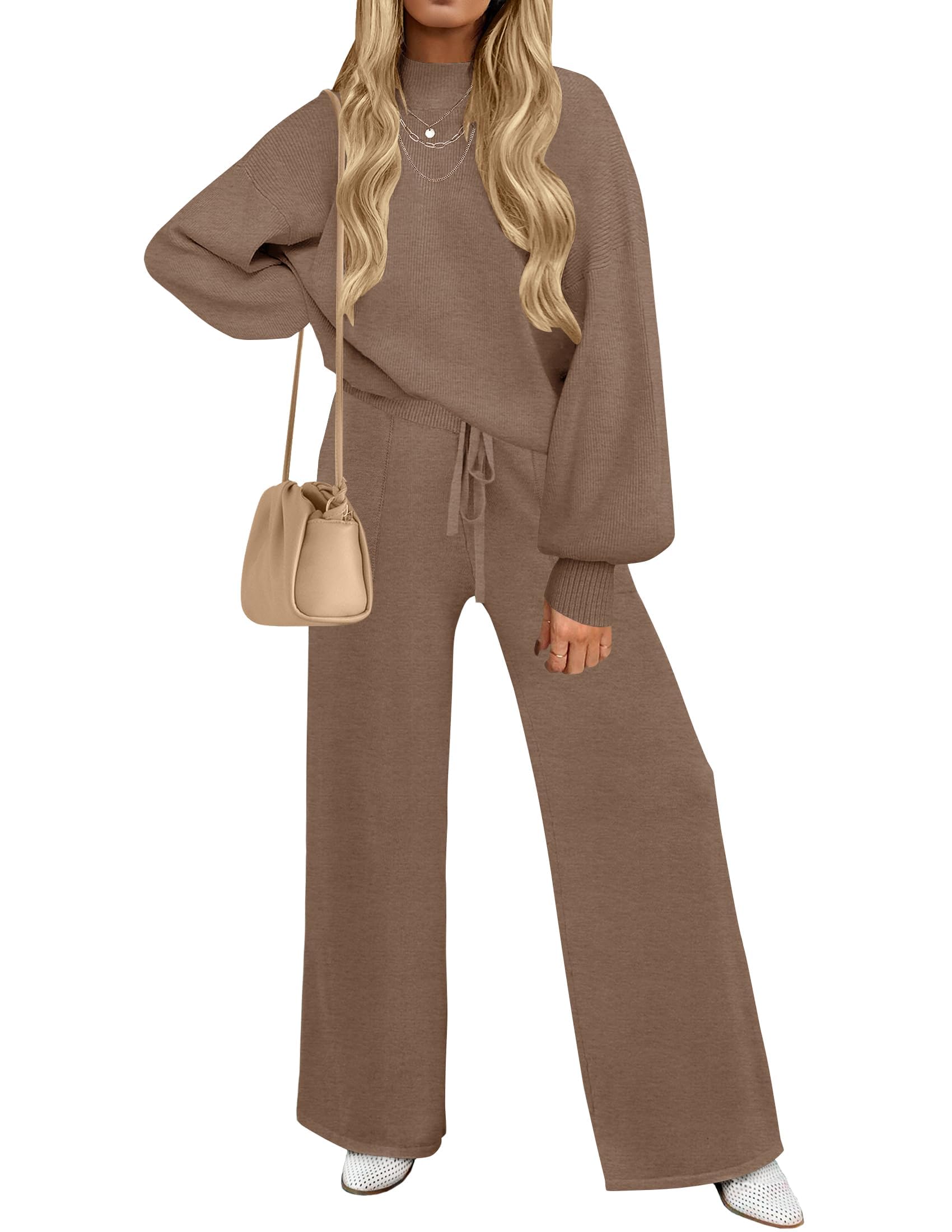 Luxuii Long Sleeve Pullover Wide Leg Pants Sweater Set