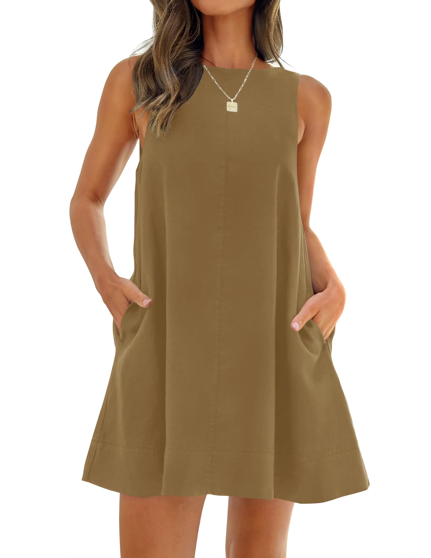 Luxuii Crew Neck Backless Sleeveless Tunic Mini Dress