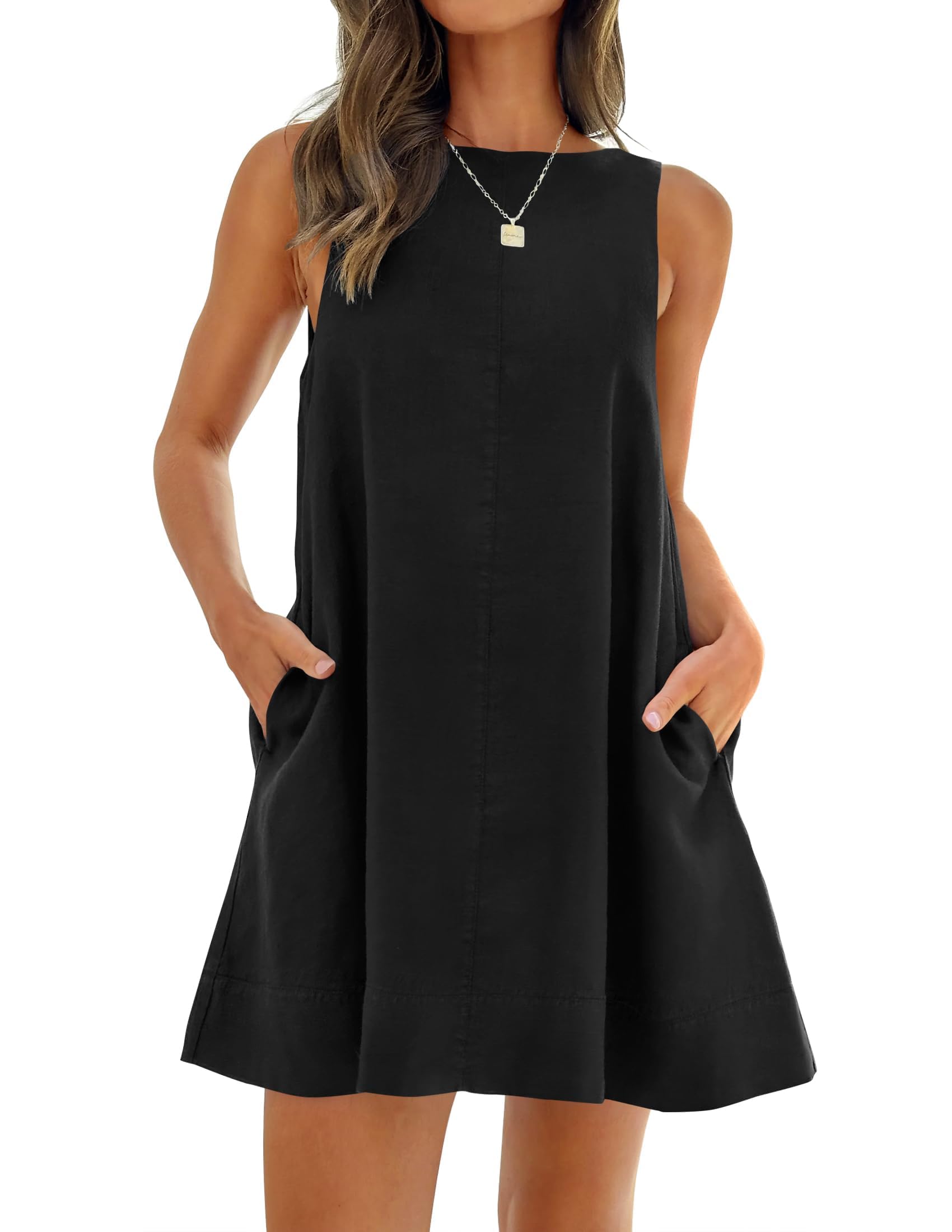 Luxuii Crew Neck Backless Sleeveless Tunic Mini Dress