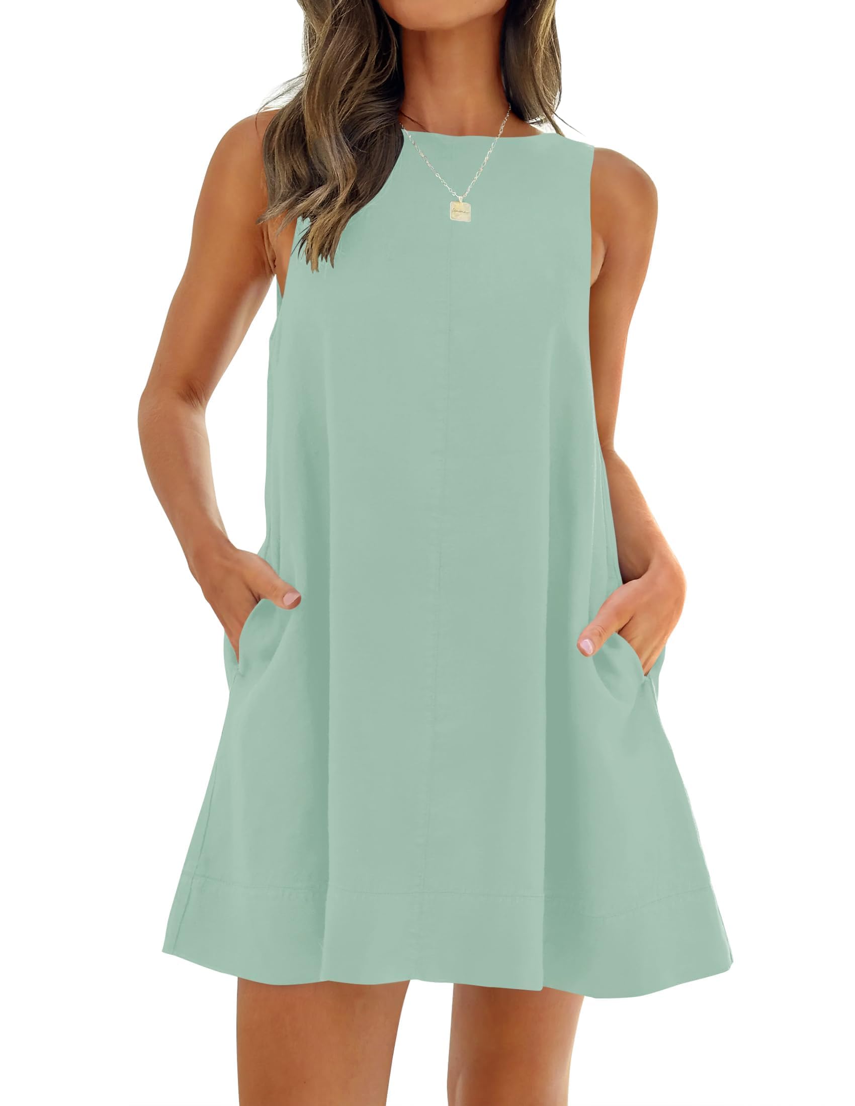 Luxuii Crew Neck Backless Sleeveless Tunic Mini Dress