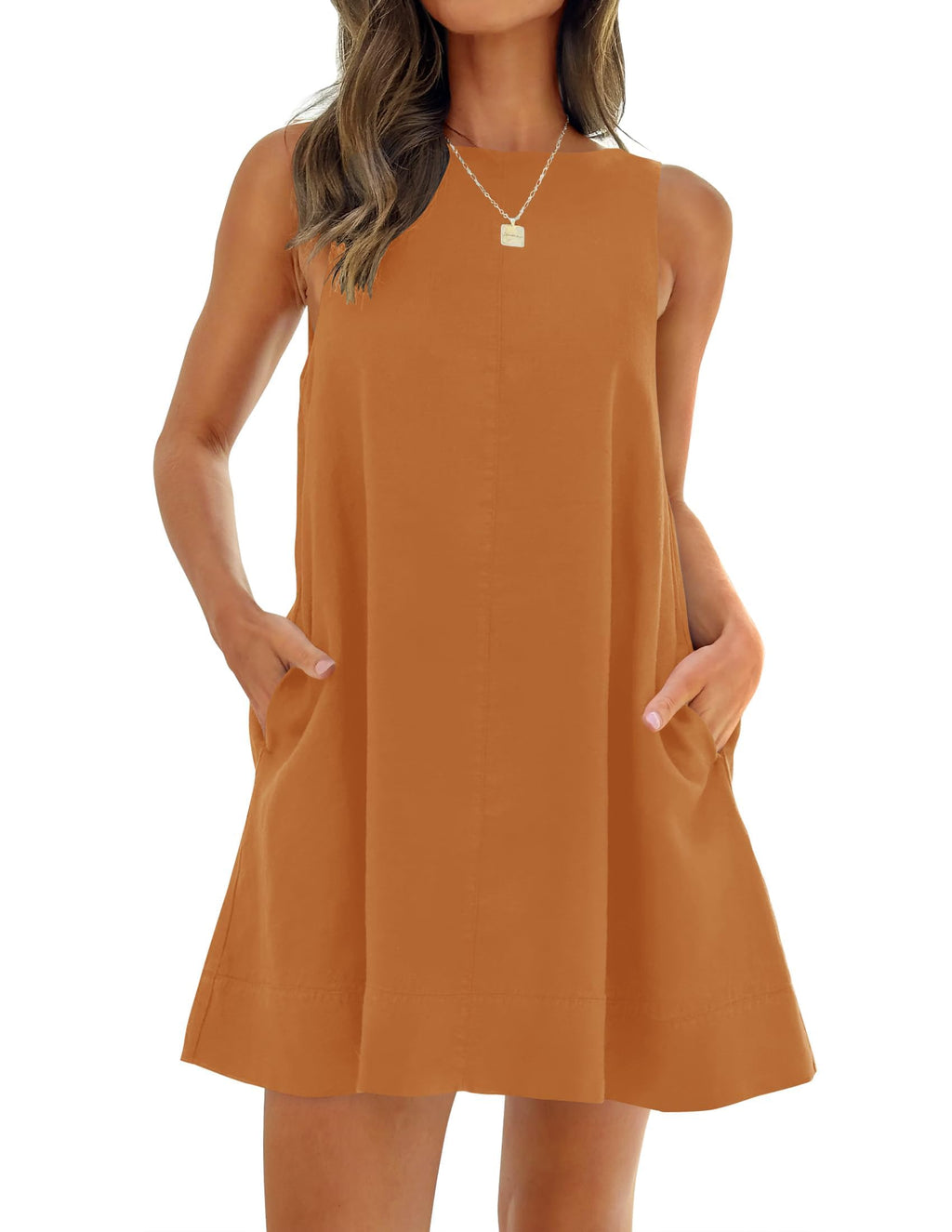 Luxuii Crew Neck Backless Sleeveless Tunic Mini Dress