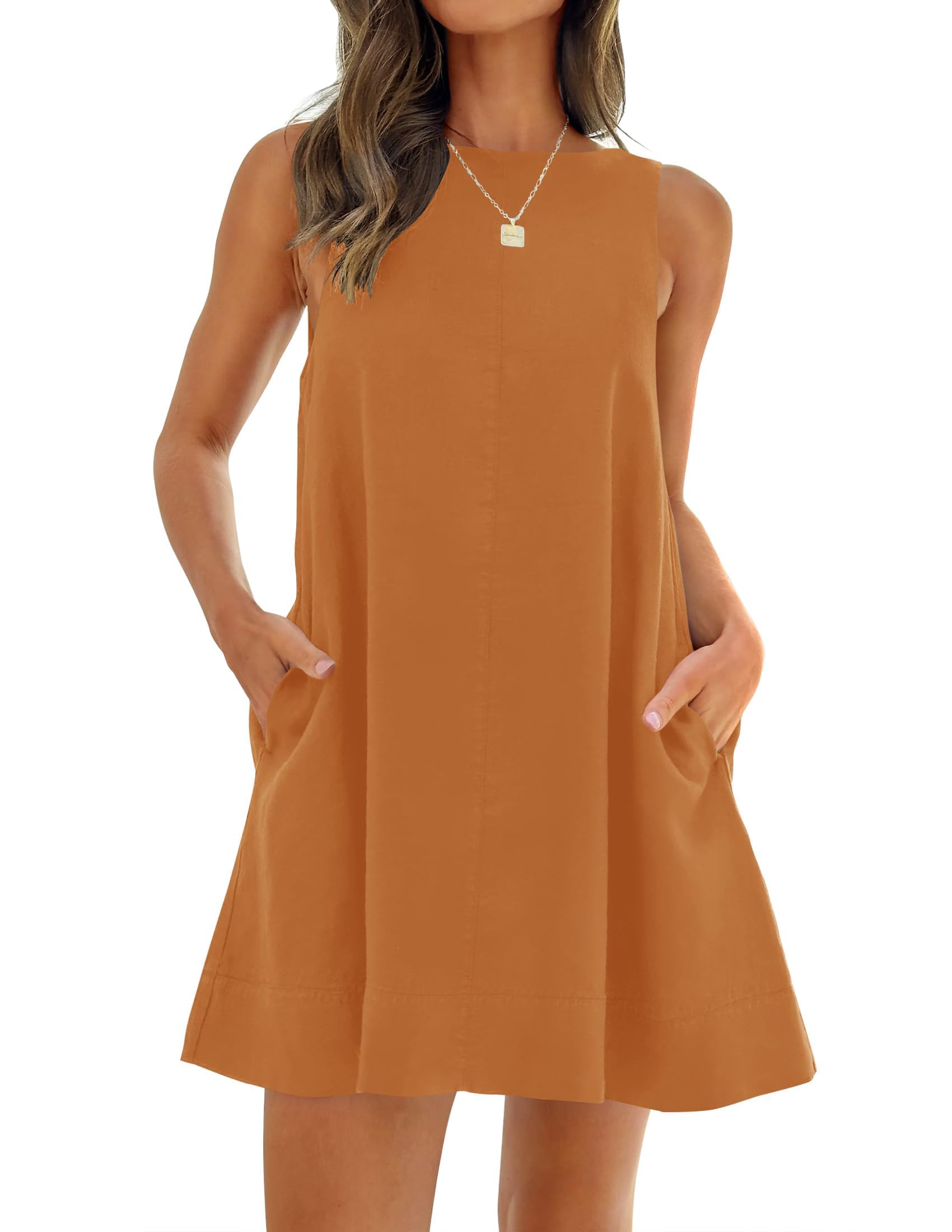 Luxuii Crew Neck Backless Sleeveless Tunic Mini Dress
