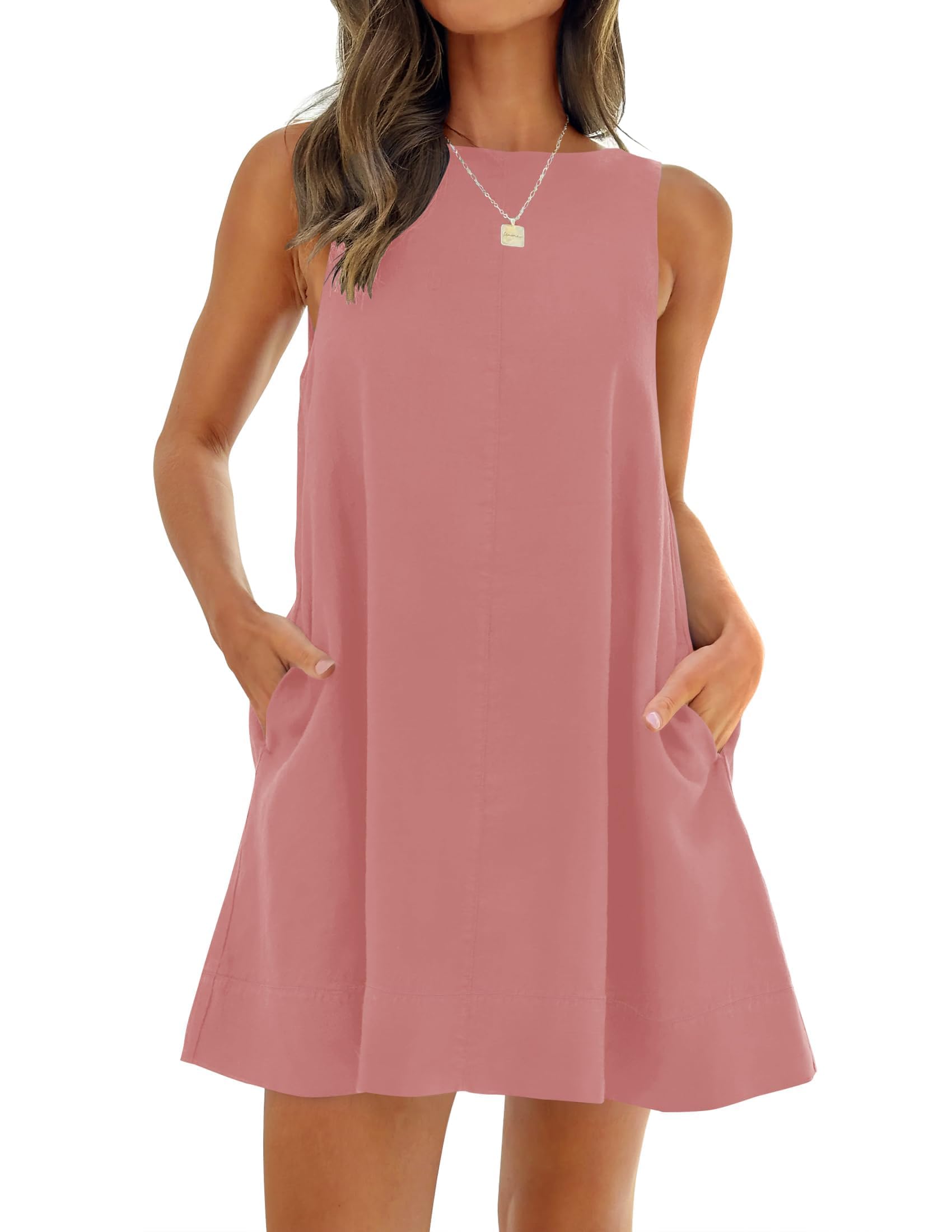 Luxuii Crew Neck Backless Sleeveless Tunic Mini Dress