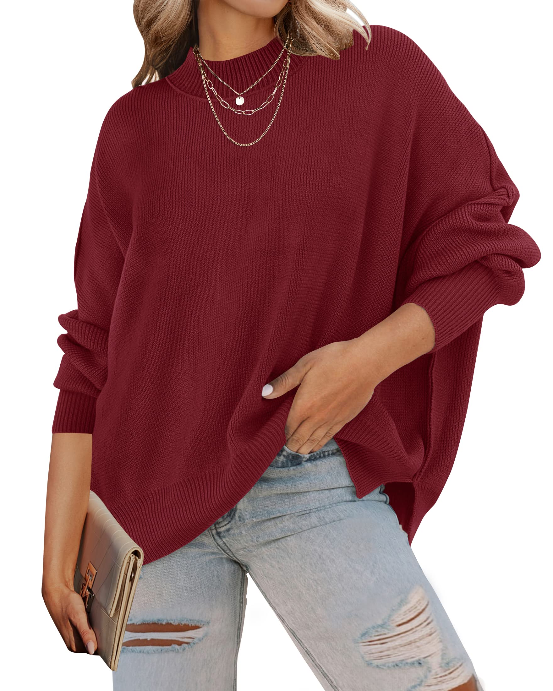 Luxuii Crew Neck Side Slit Oversized Ribbed Knit Sweater