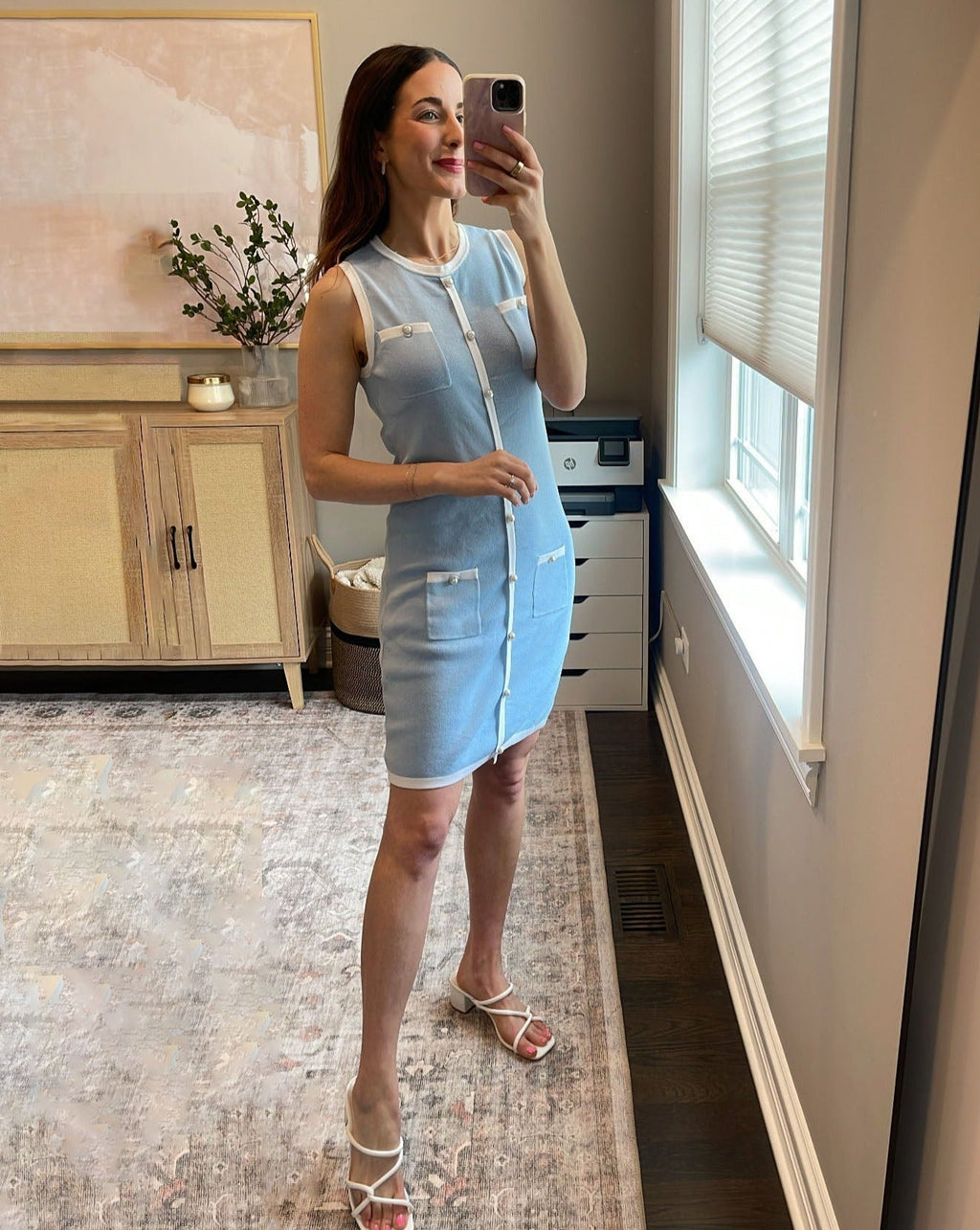 Luxuii Crewneck Button Kint Color Block Sleeveless Mini Dress