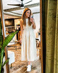 Luxuii Crewneck Drawstring Waist Sleeveless Flowy Midi Dress