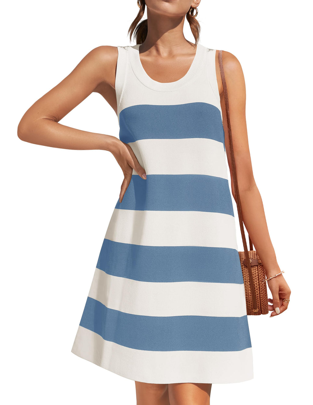 Luxuii Crewneck Sleeveless Striped Color Block Mini Dress
