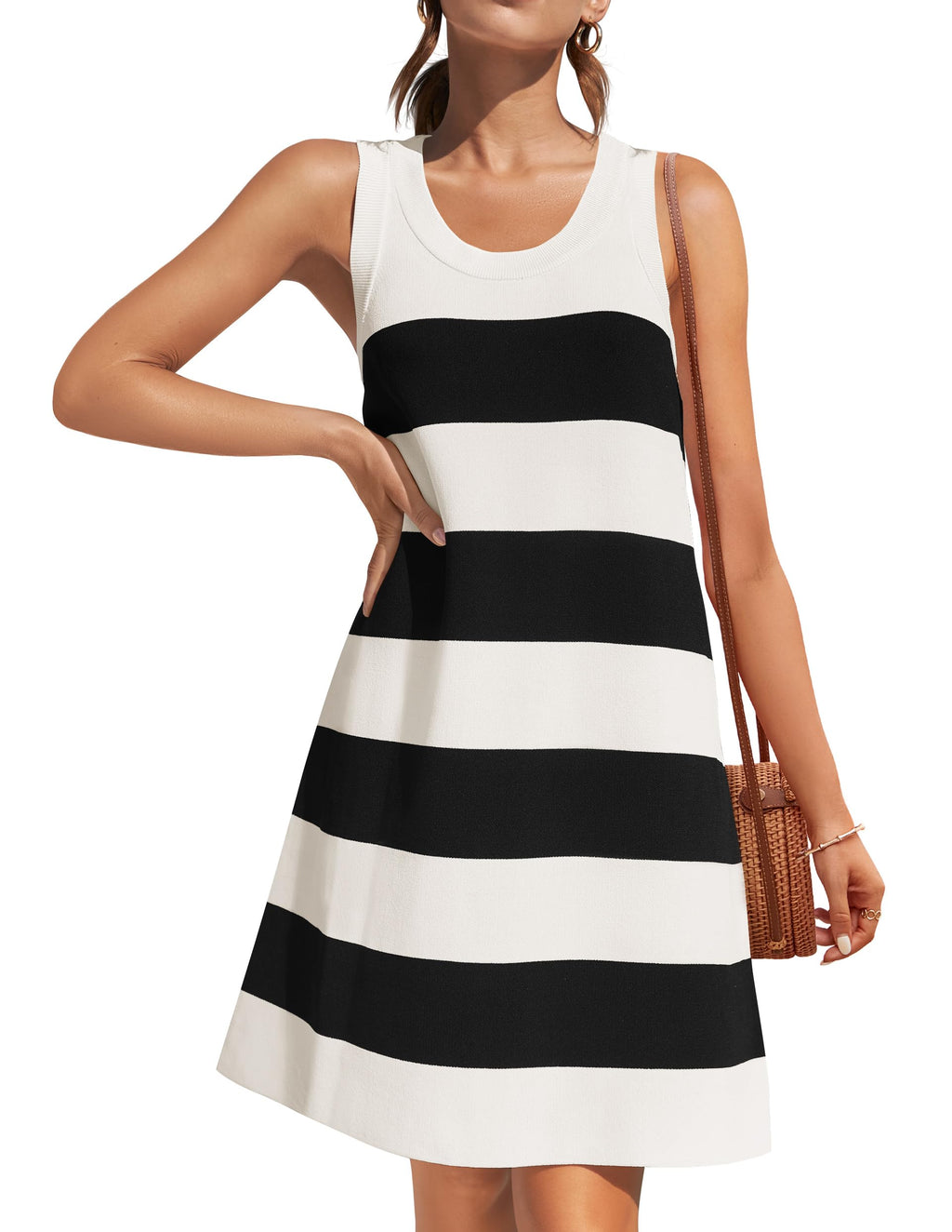 Luxuii Crewneck Sleeveless Striped Color Block Mini Dress