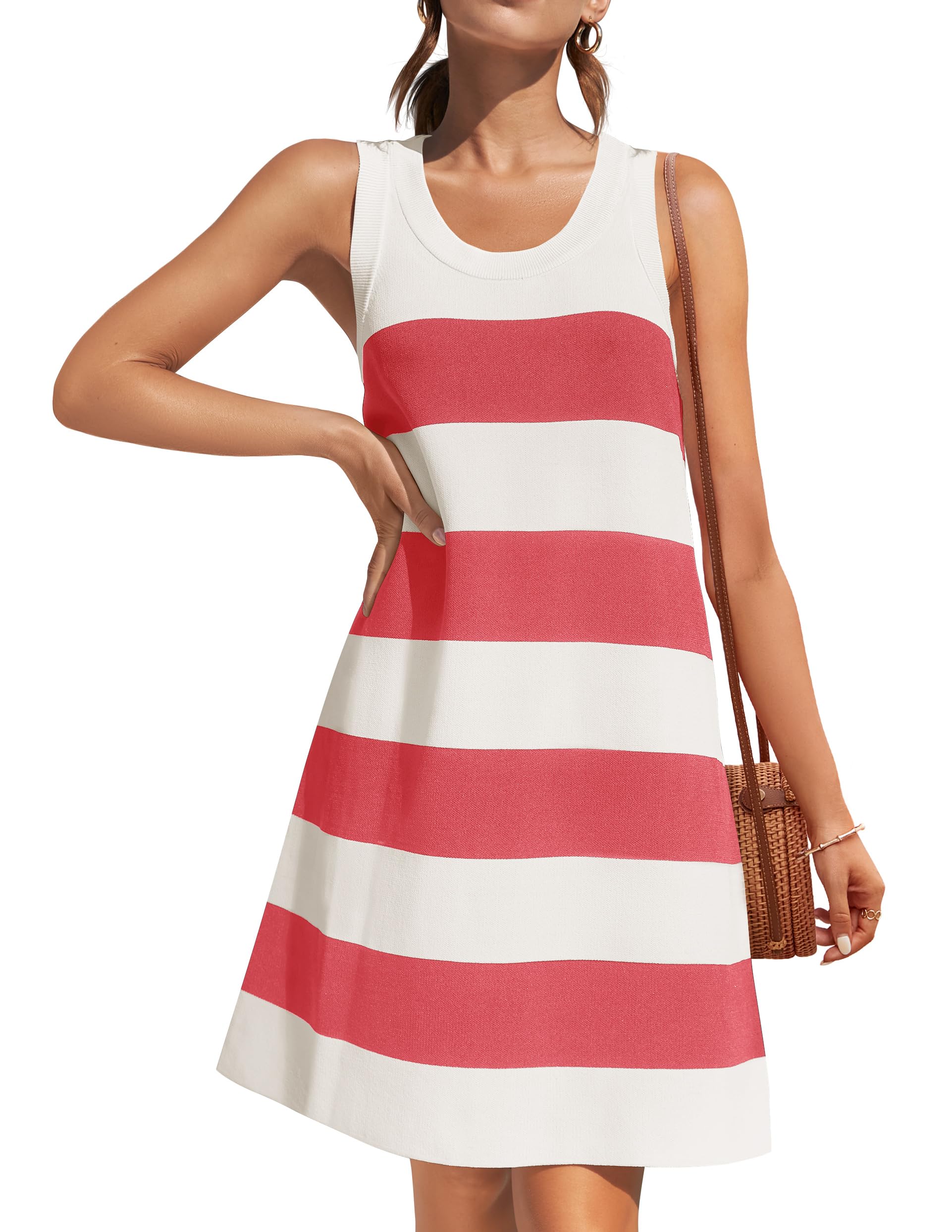 Luxuii Crewneck Sleeveless Striped Color Block Mini Dress