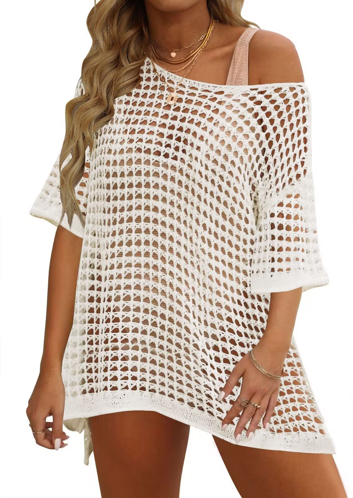 Luxuii Crochet Short Sleeve Hollow Out Cover Ups