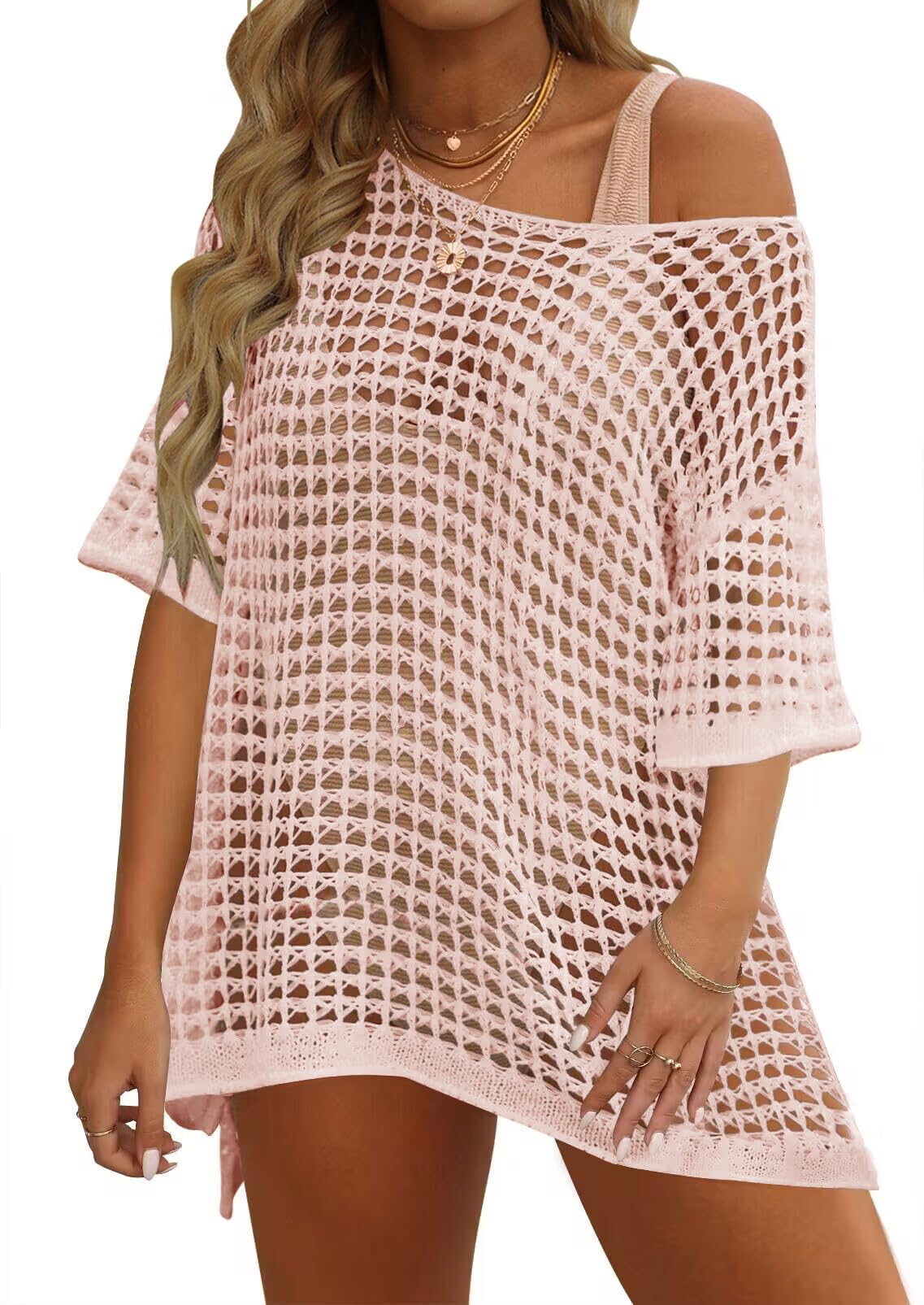 Luxuii Crochet Short Sleeve Hollow Out Cover Ups