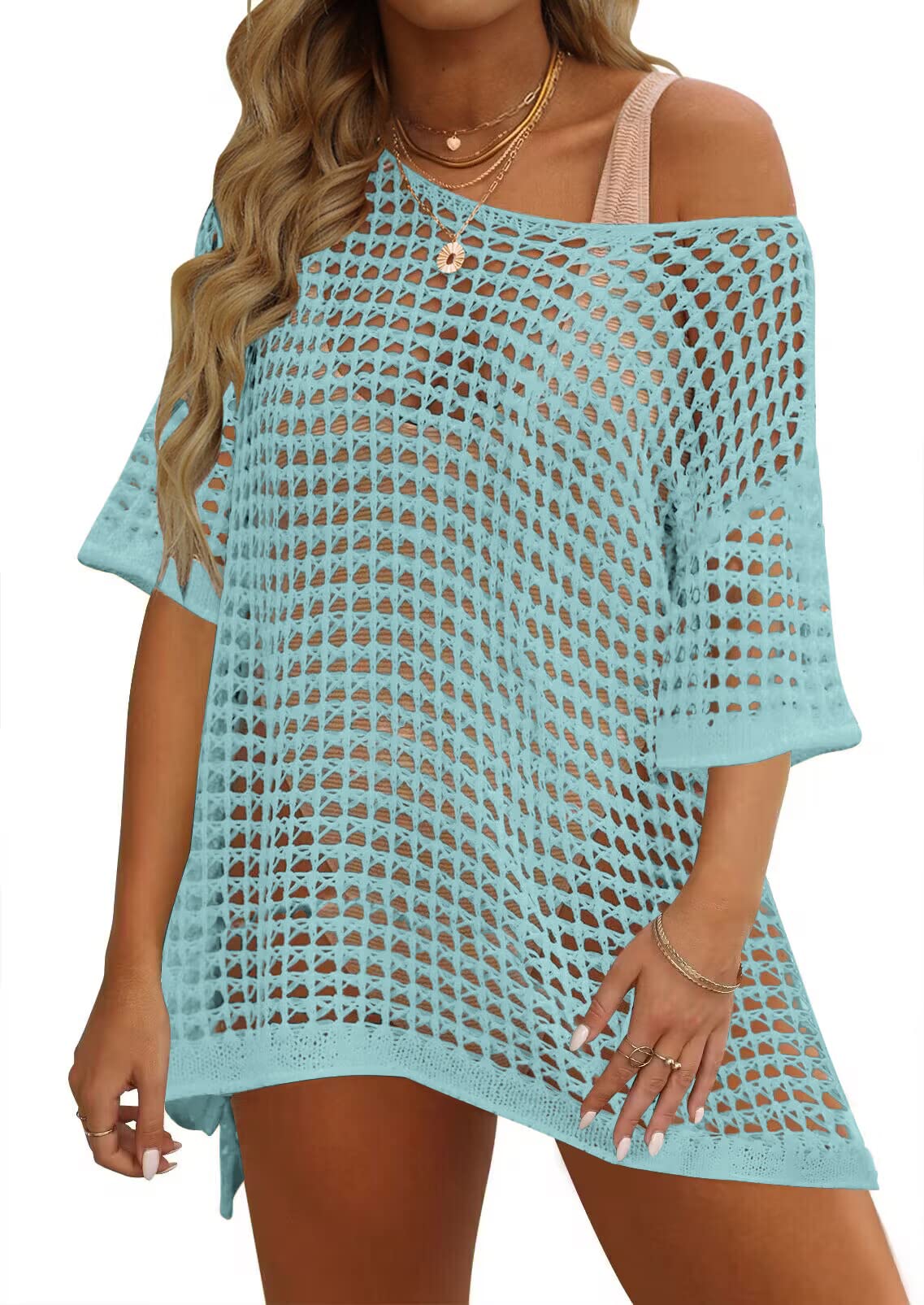 Luxuii Crochet Short Sleeve Hollow Out Cover Ups