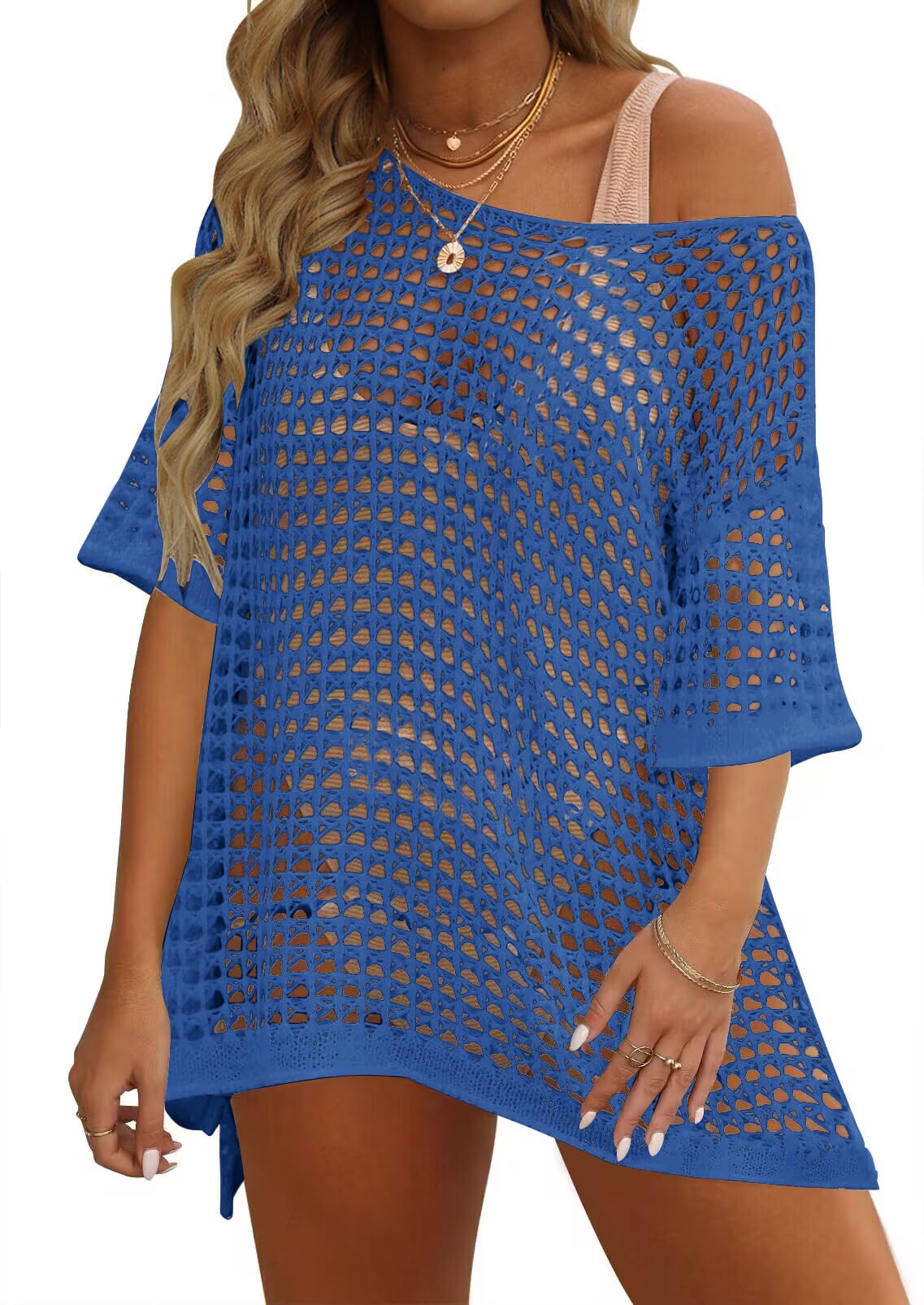 Luxuii Crochet Short Sleeve Hollow Out Cover Ups