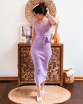 Luxuii Elegant Wrap V Neck Sleeveless Tie Waist Sweater Midi Dress