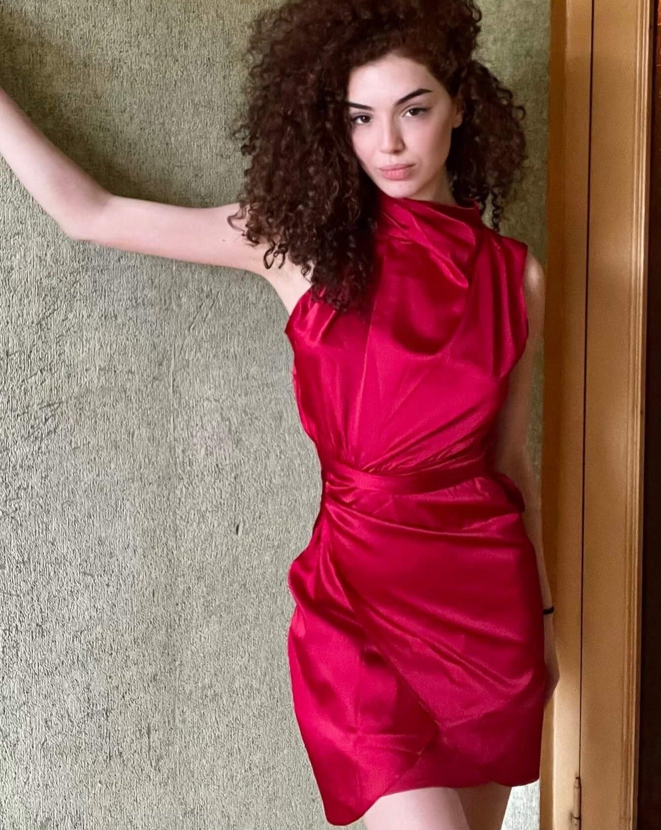 Luxuii Halter Neck Satin Bodycon Wrap Mini Dress