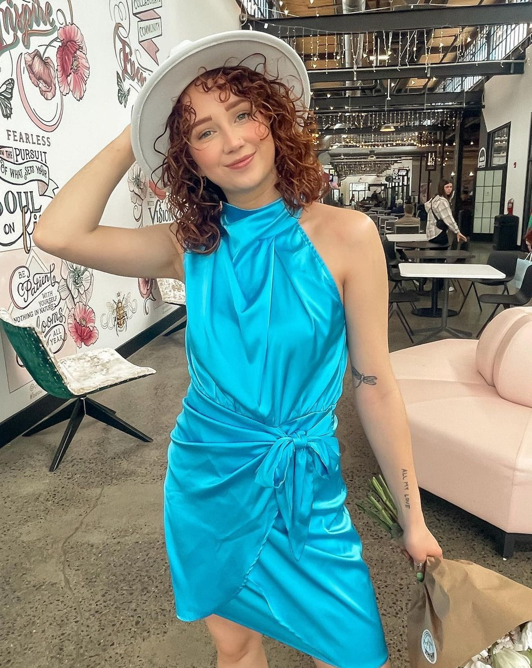 Luxuii Halter Neck Satin Bodycon Wrap Mini Dress