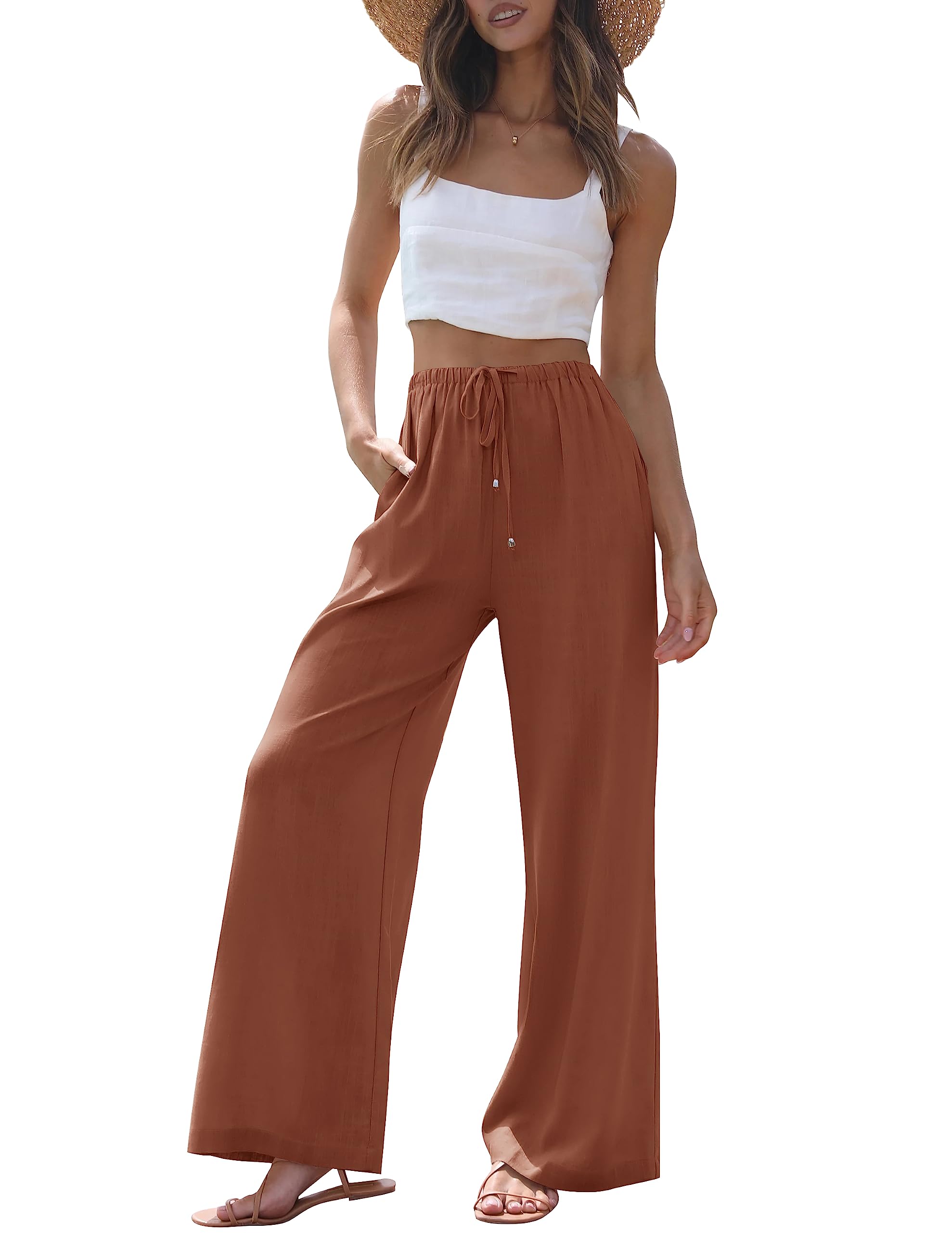 Luxuii High Waist Linen Wide Leg Flowy Palazzo Pants