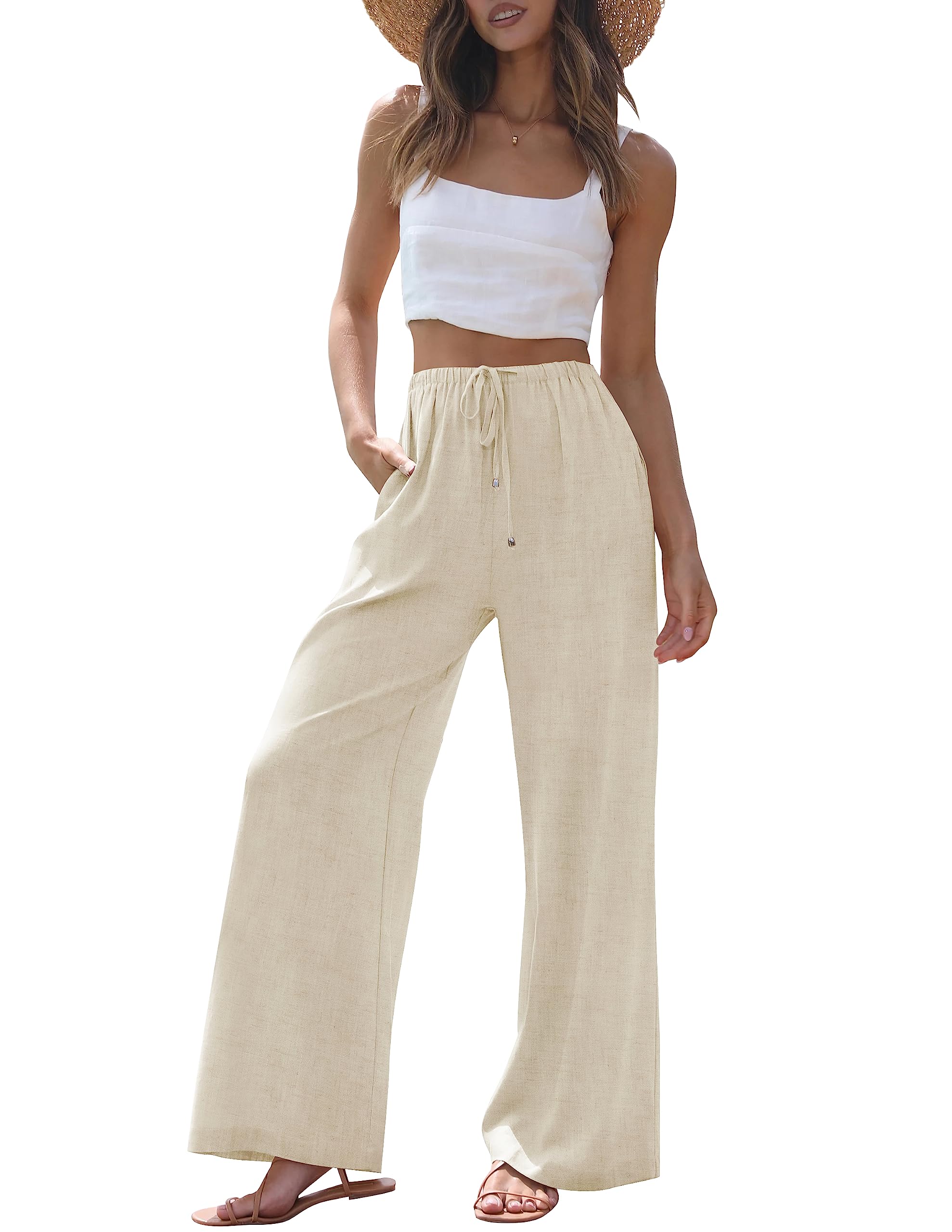 Luxuii High Waist Linen Wide Leg Flowy Palazzo Pants