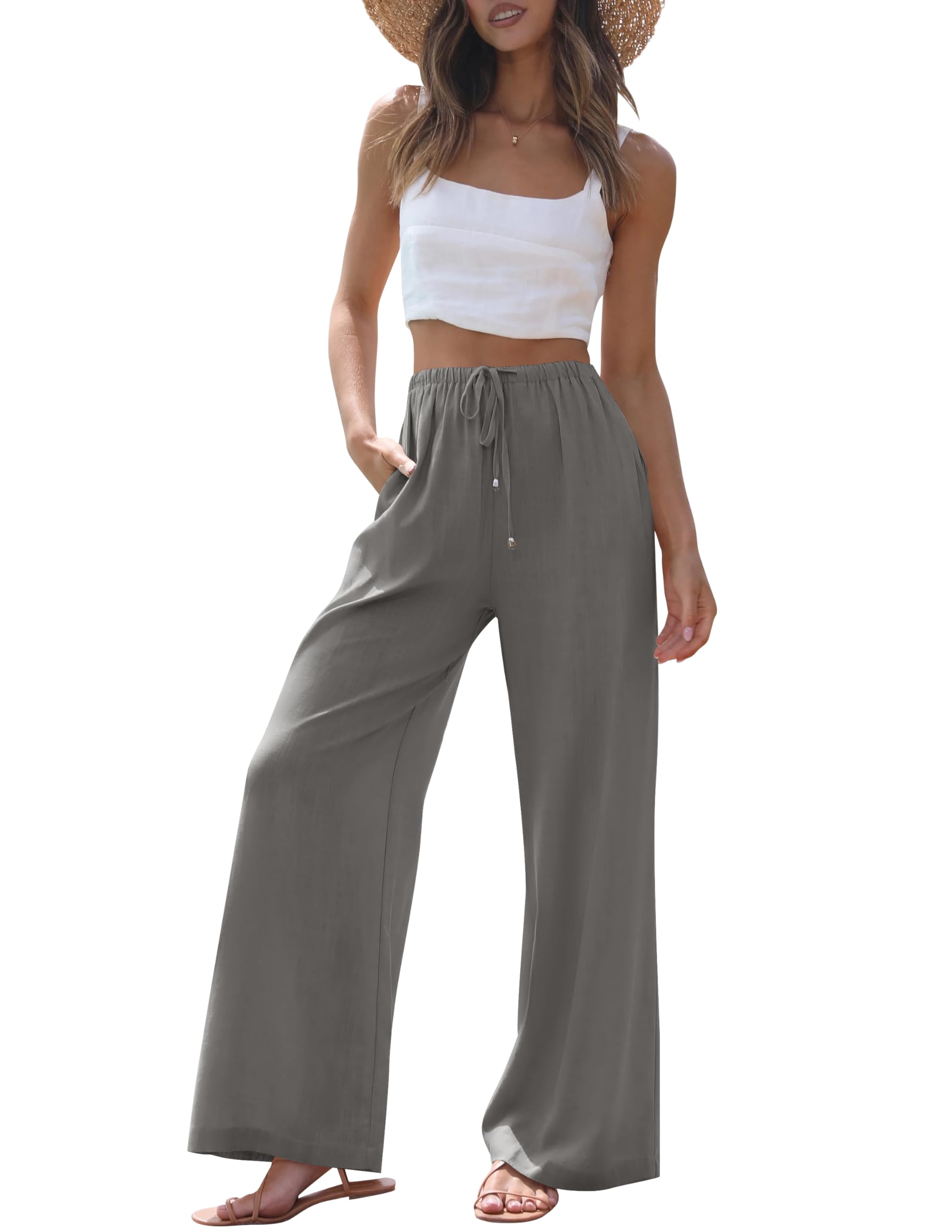 Luxuii High Waist Linen Wide Leg Flowy Palazzo Pants