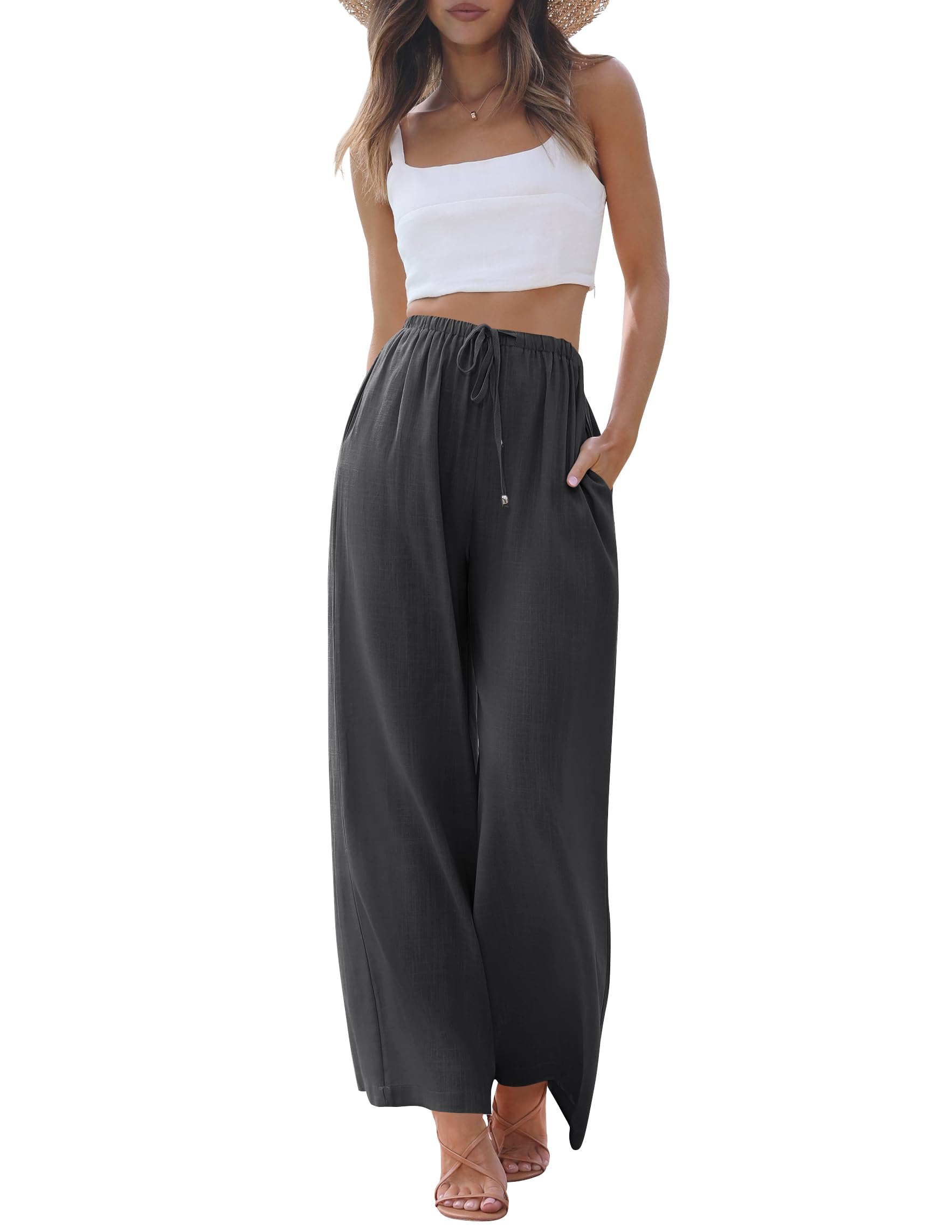 Luxuii High Waist Linen Wide Leg Flowy Palazzo Pants