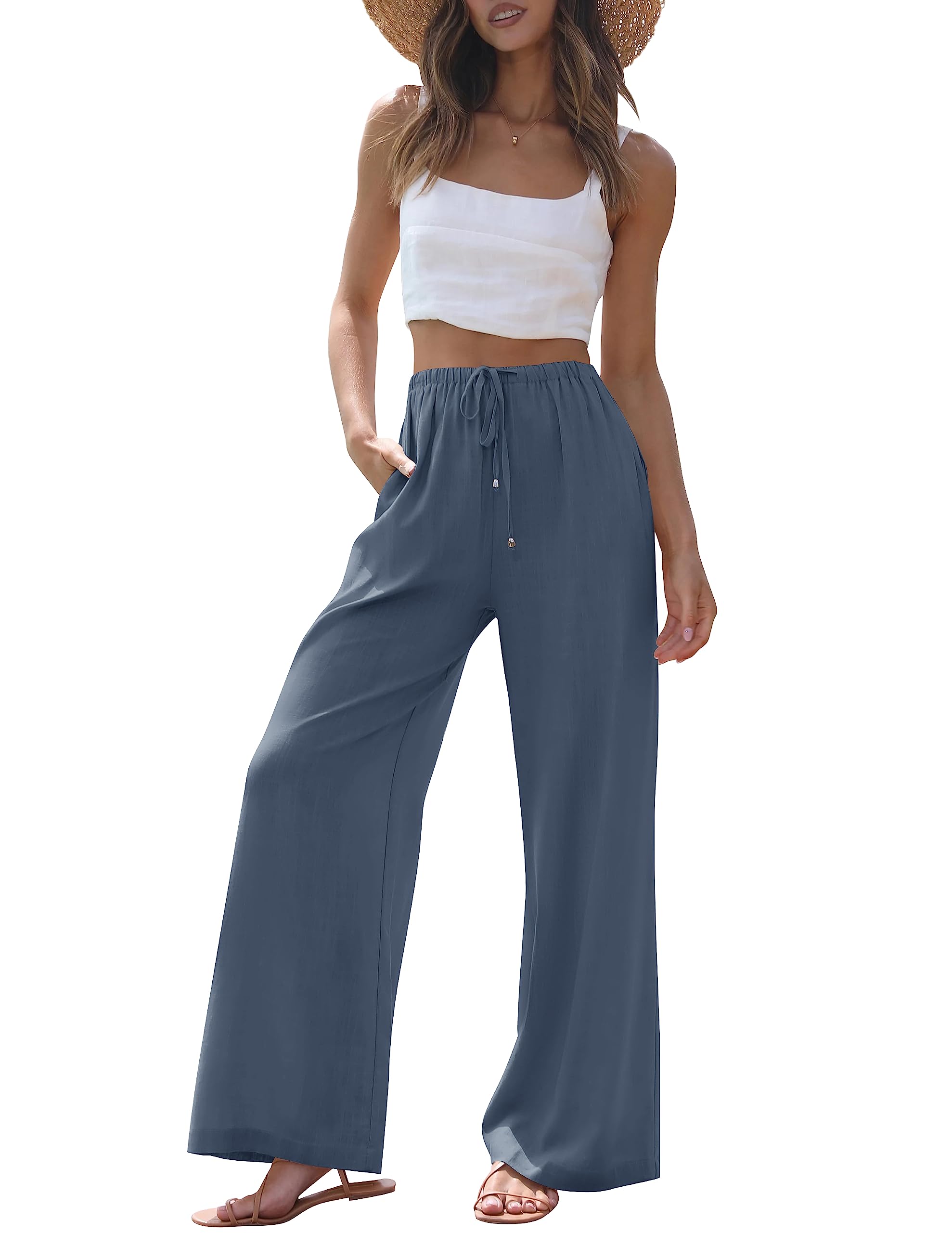 Luxuii High Waist Linen Wide Leg Flowy Palazzo Pants