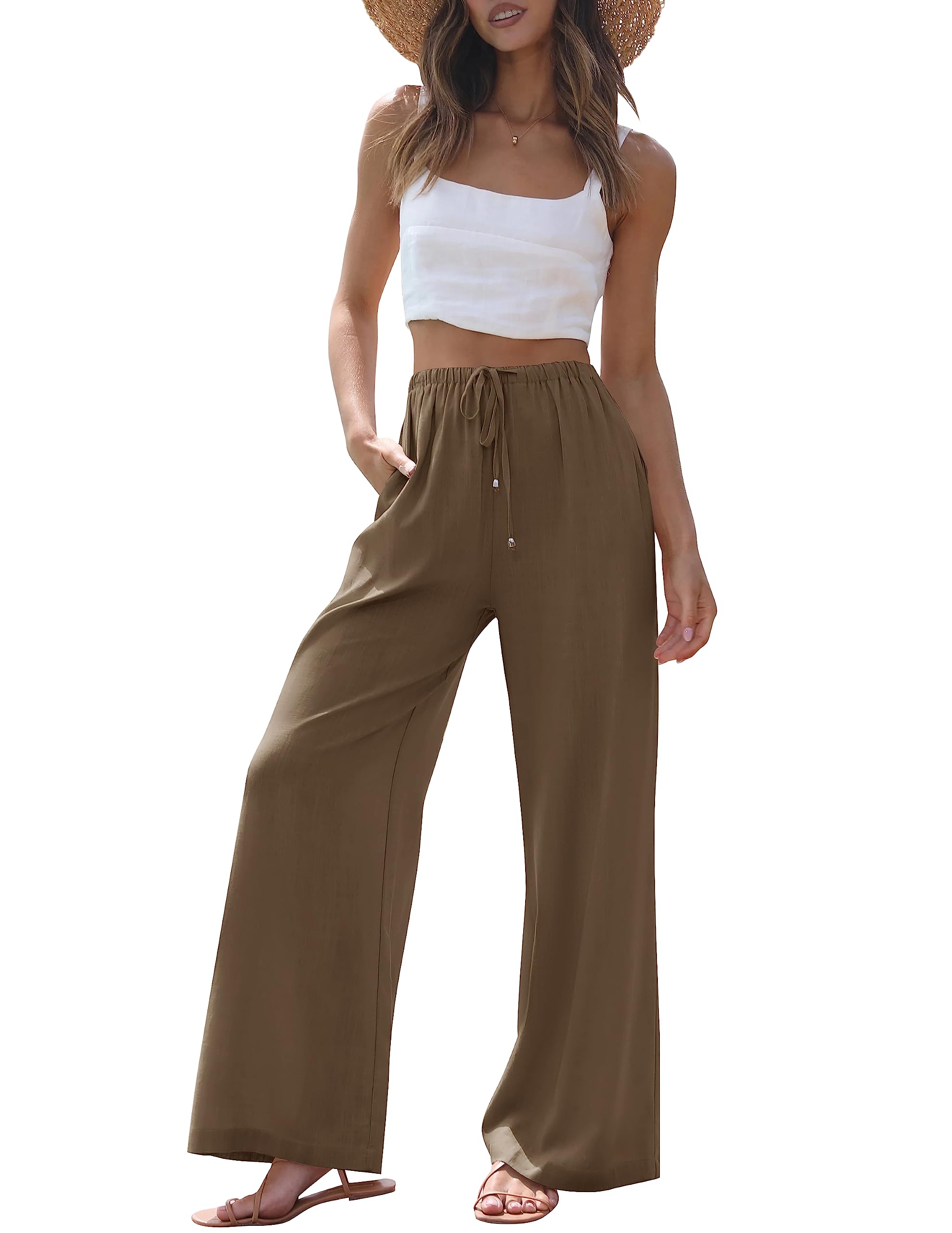 Luxuii High Waist Linen Wide Leg Flowy Palazzo Pants
