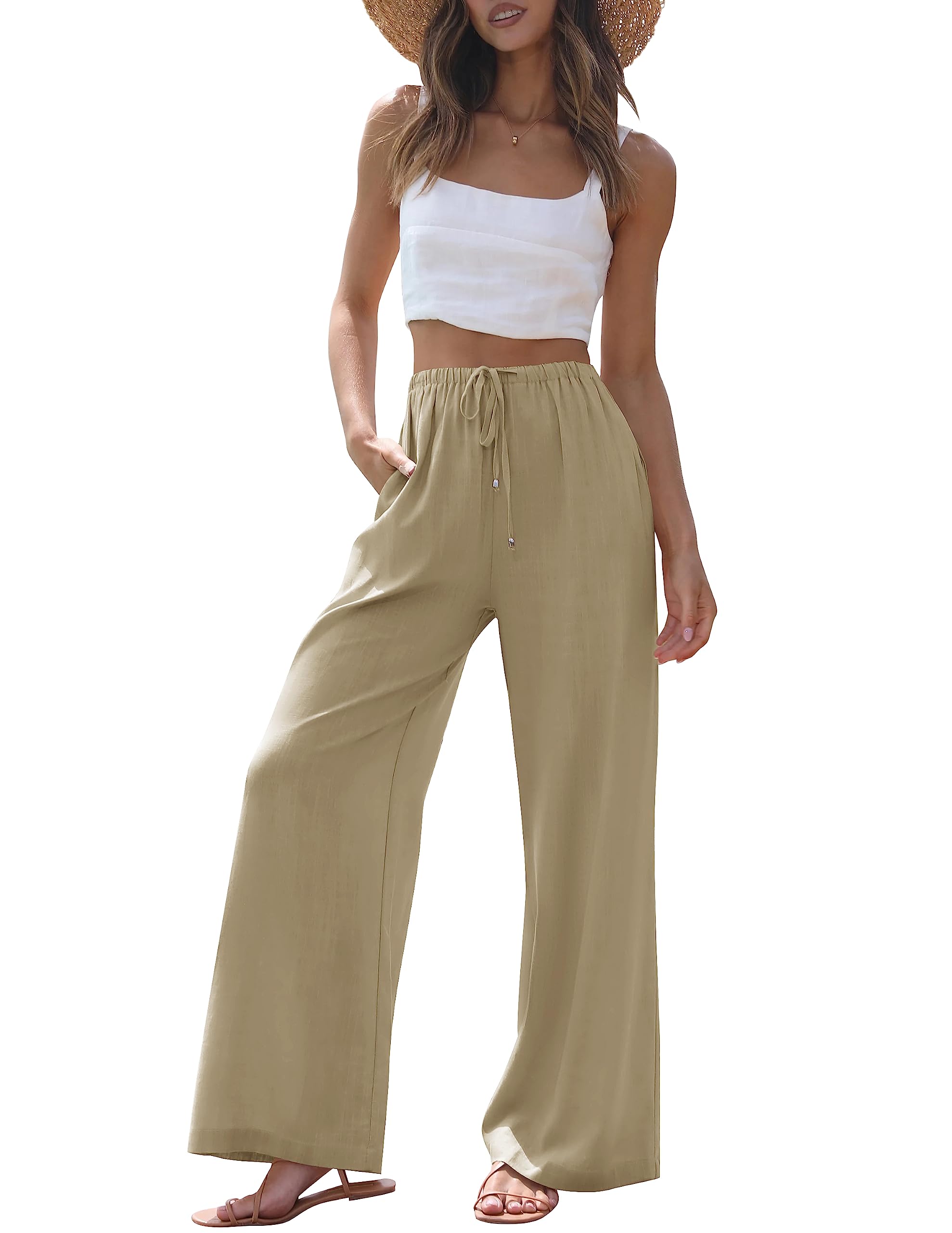 Luxuii High Waist Linen Wide Leg Flowy Palazzo Pants