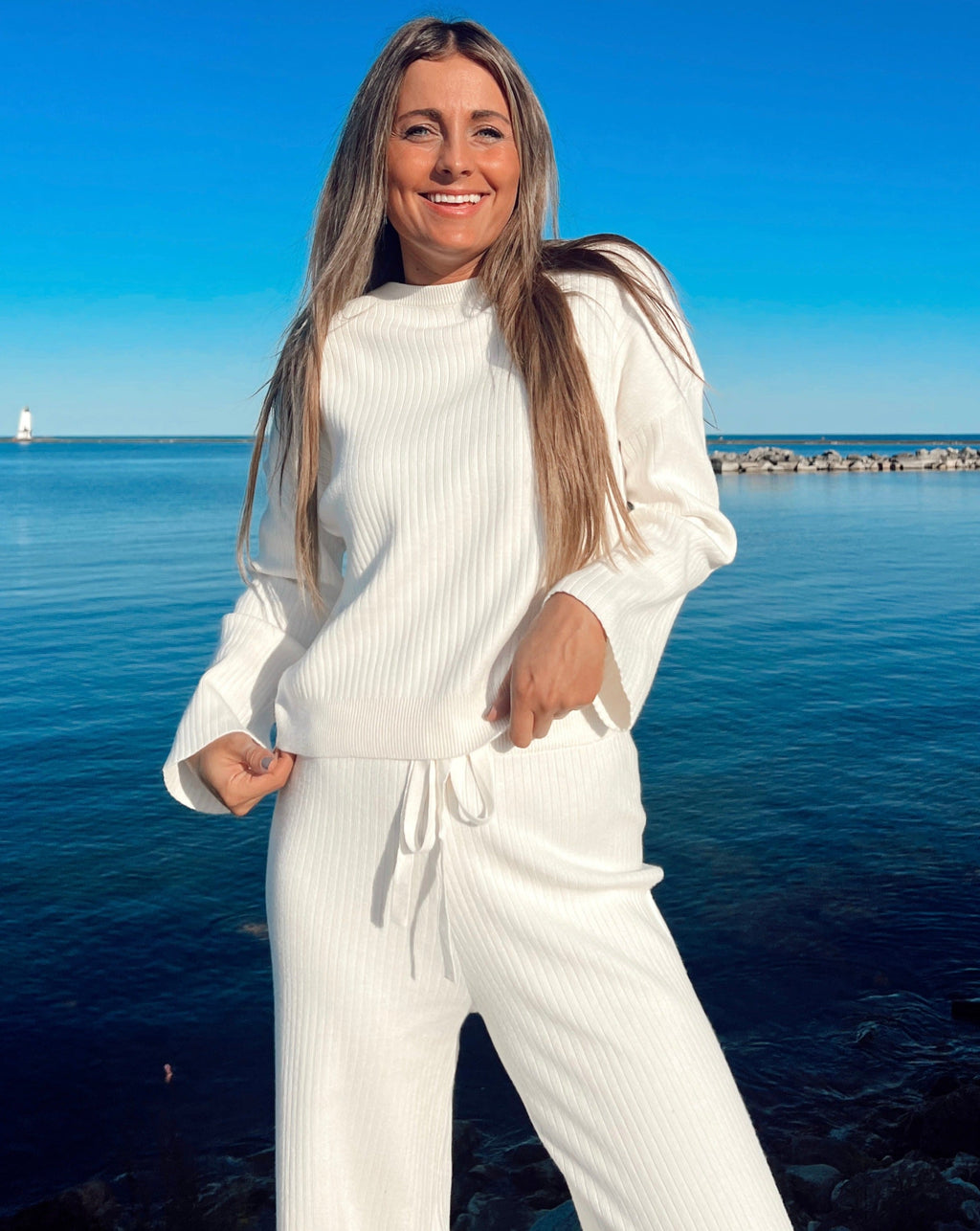 Luxuii Knit Pullover Top and Wide Leg Pants Lounge Set