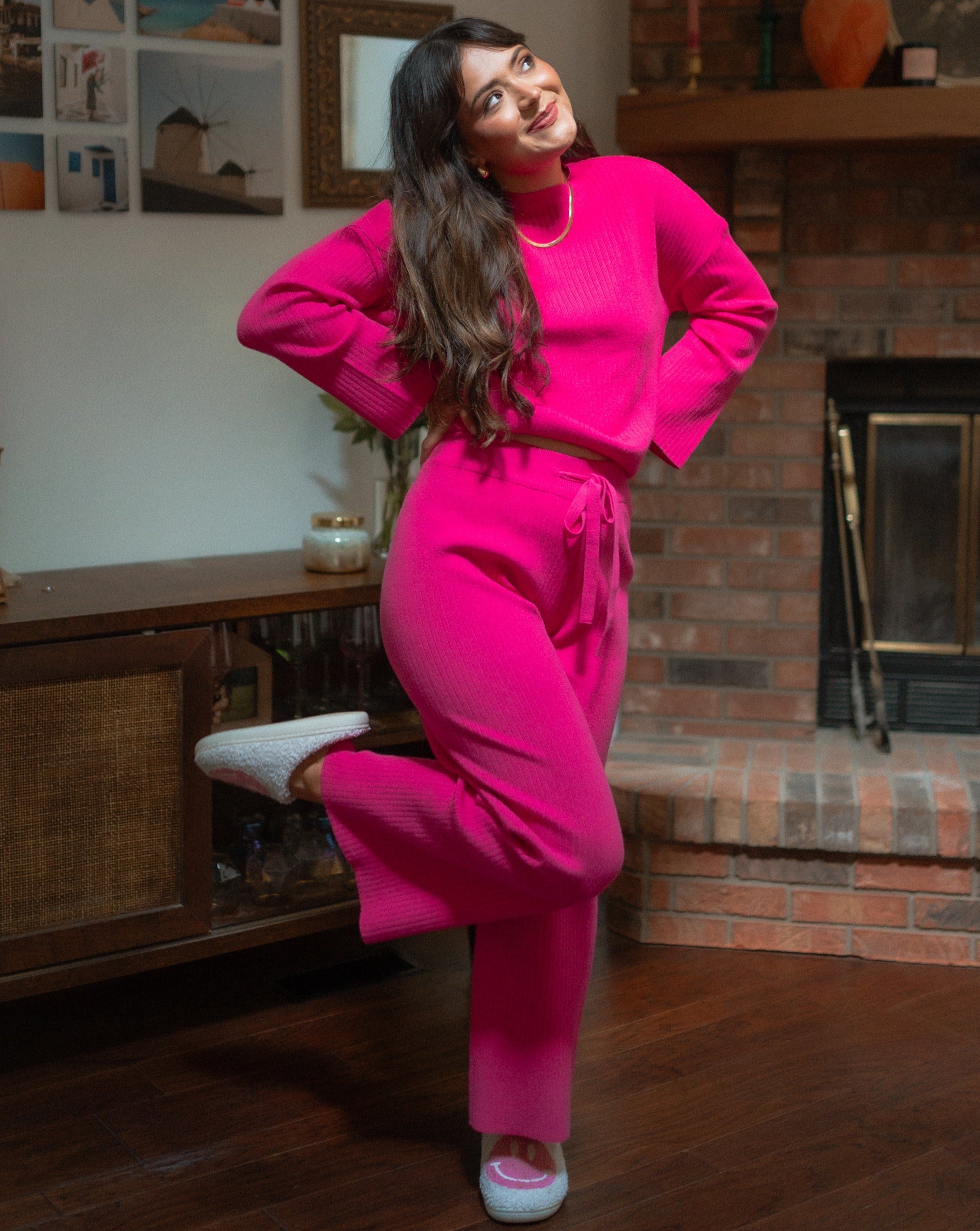 Luxuii Knit Pullover Top and Wide Leg Pants Lounge Set