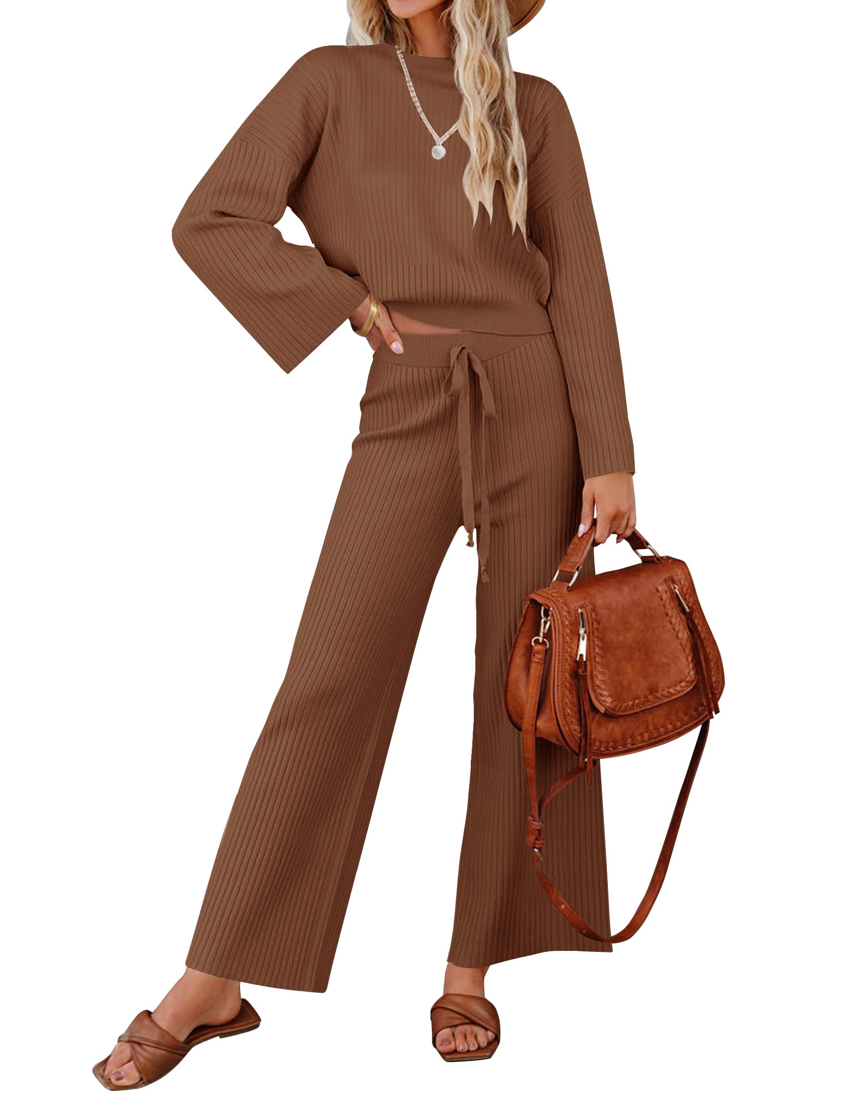 Luxuii Knit Pullover Top and Wide Leg Pants Lounge Set