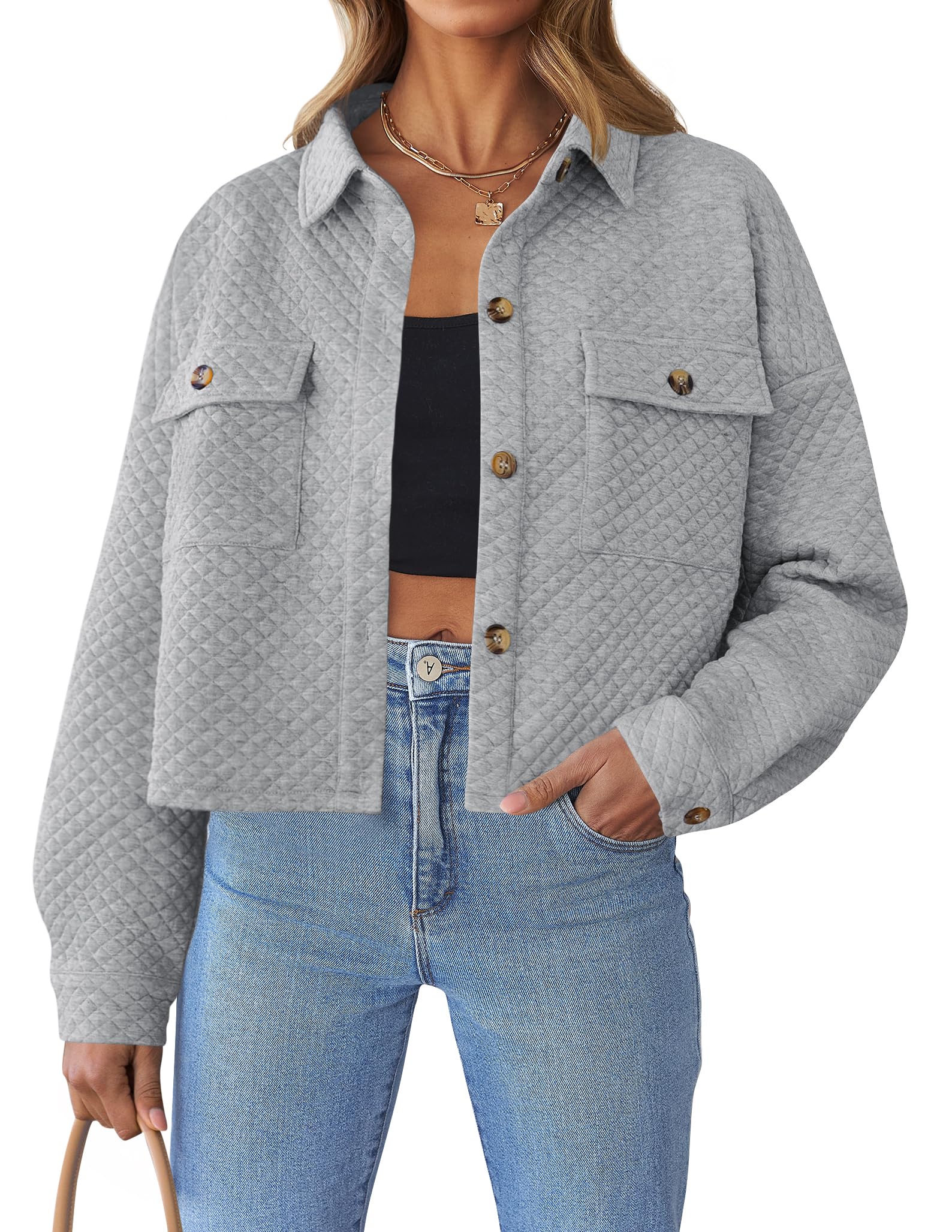 Luxuii Long Sleeve Button Down Lightweight Cropped Shacket