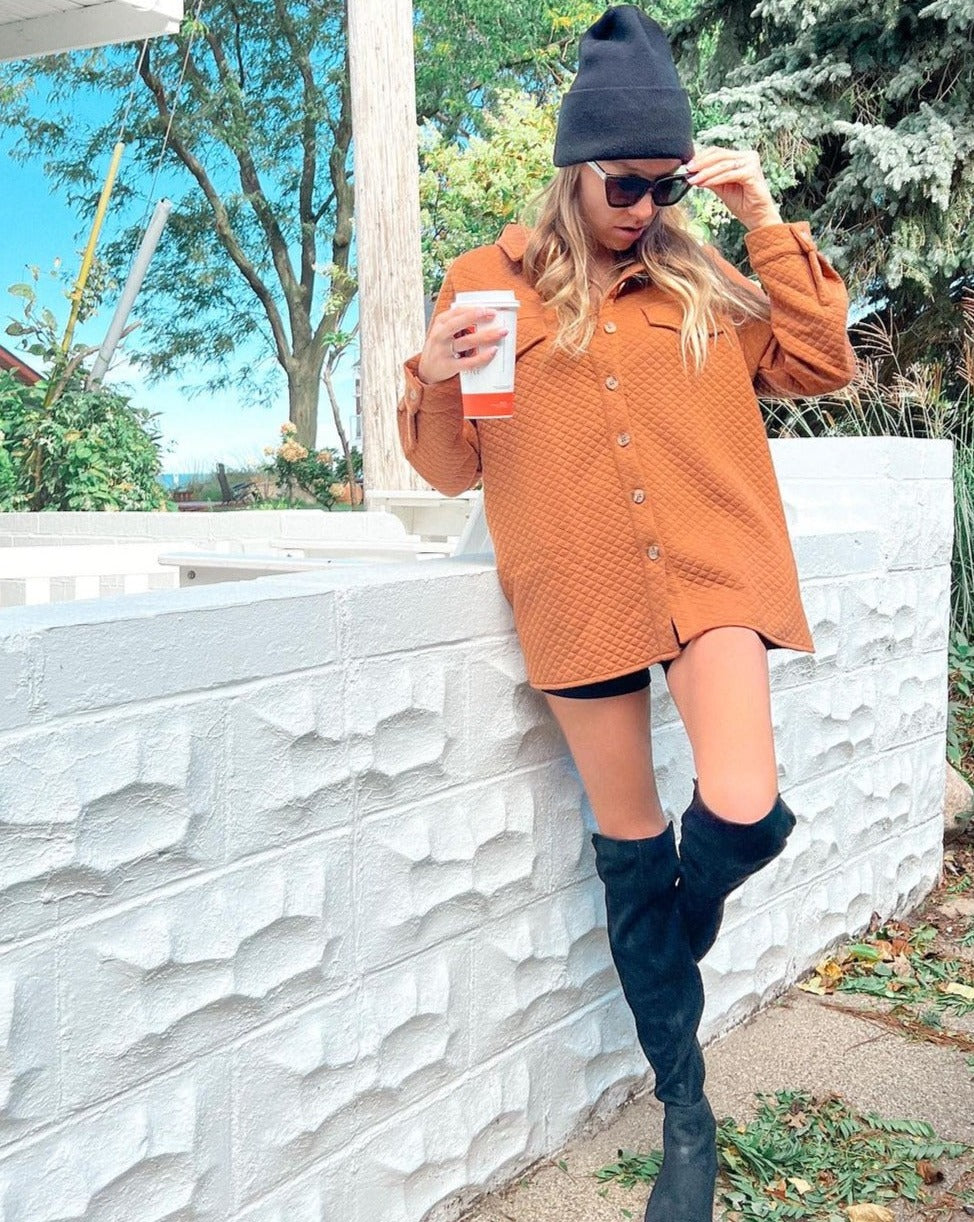 Luxuii Long Sleeve Button Down Lightweight Cropped Shacket