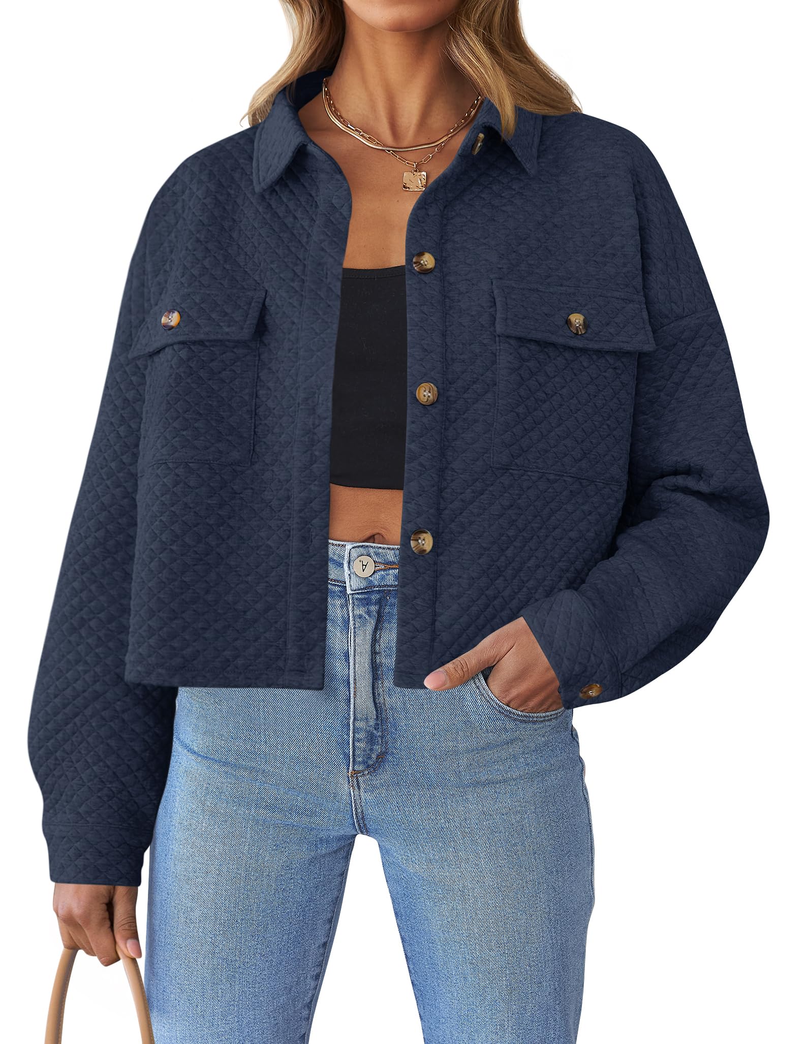Luxuii Long Sleeve Button Down Lightweight Cropped Shacket