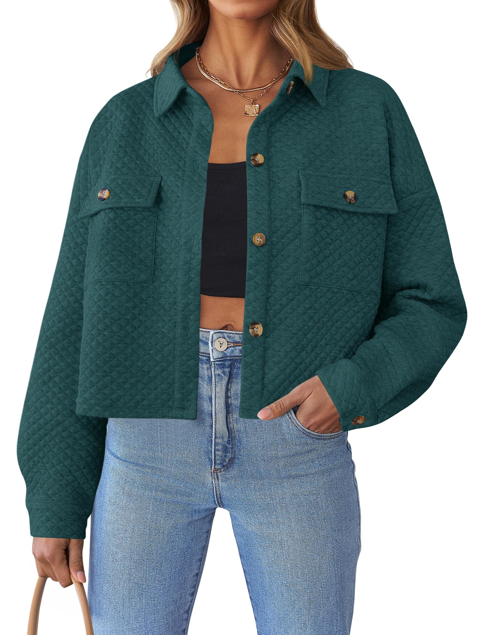 Luxuii Long Sleeve Button Down Lightweight Cropped Shacket