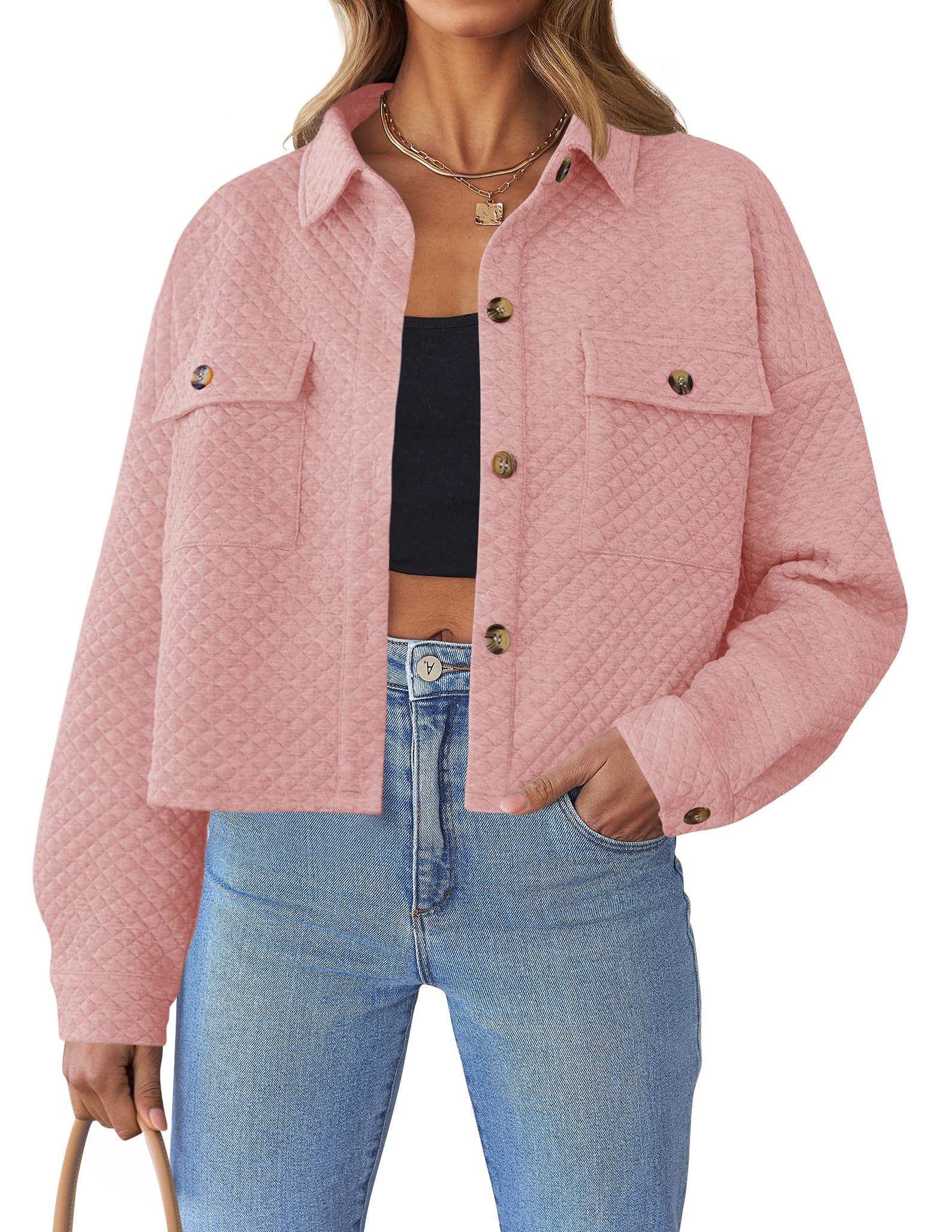 Luxuii Long Sleeve Button Down Lightweight Cropped Shacket
