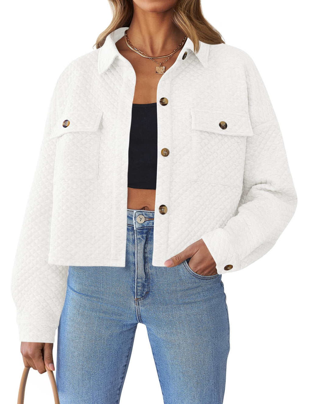 Luxuii Long Sleeve Button Down Lightweight Cropped Shacket