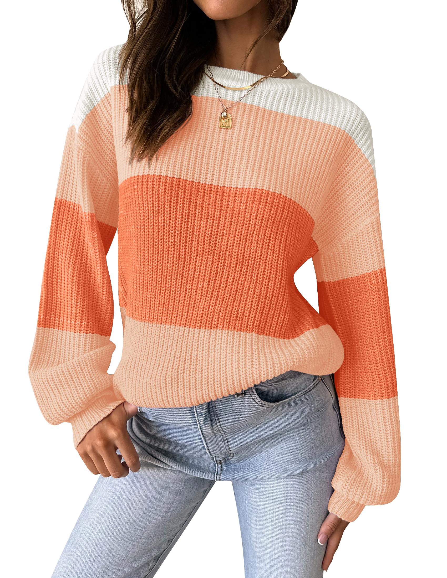 Luxuii Long Sleeve Crew Neck Striped Color Block Oversized Sweater