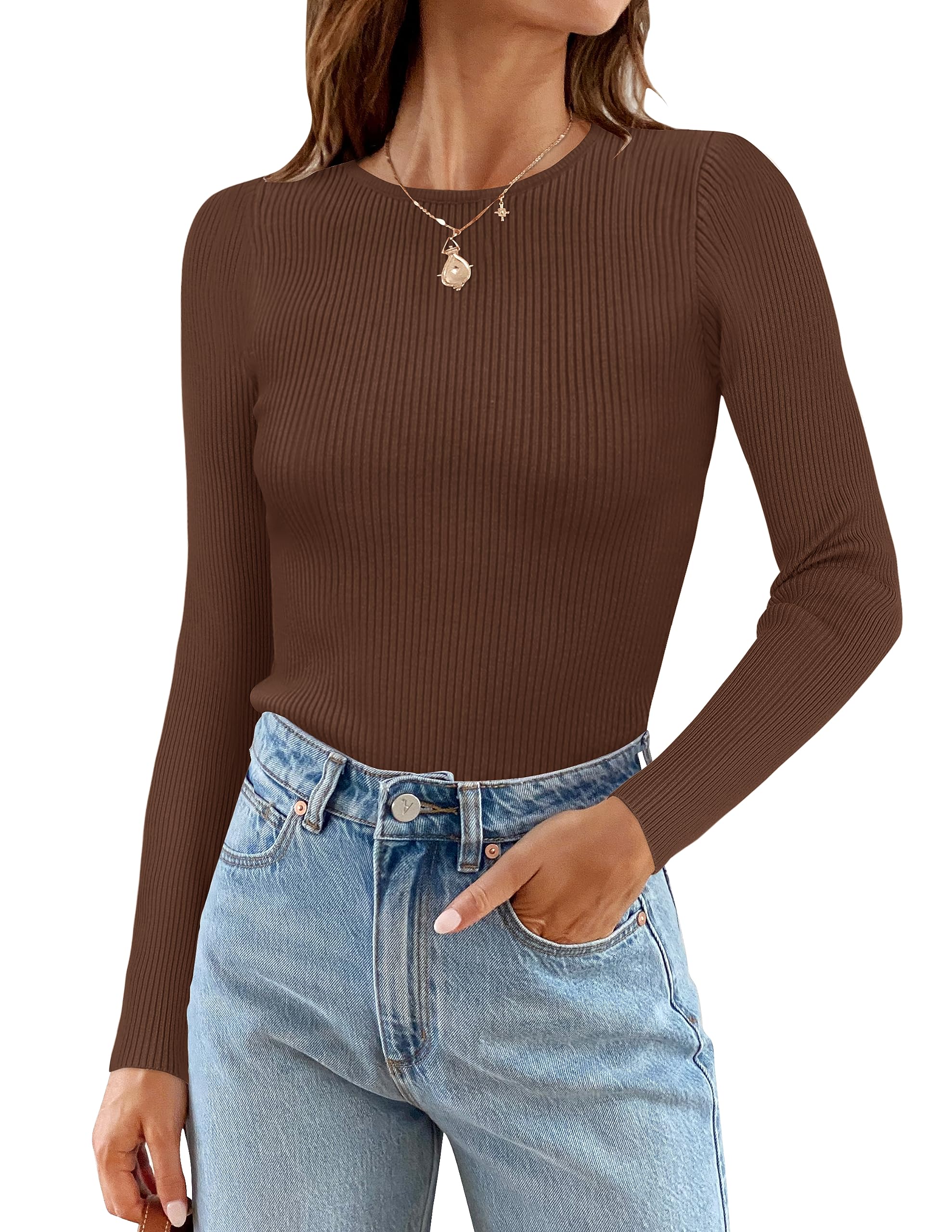 Luxuii Long Sleeve Crewneck Ribbed Knit Top