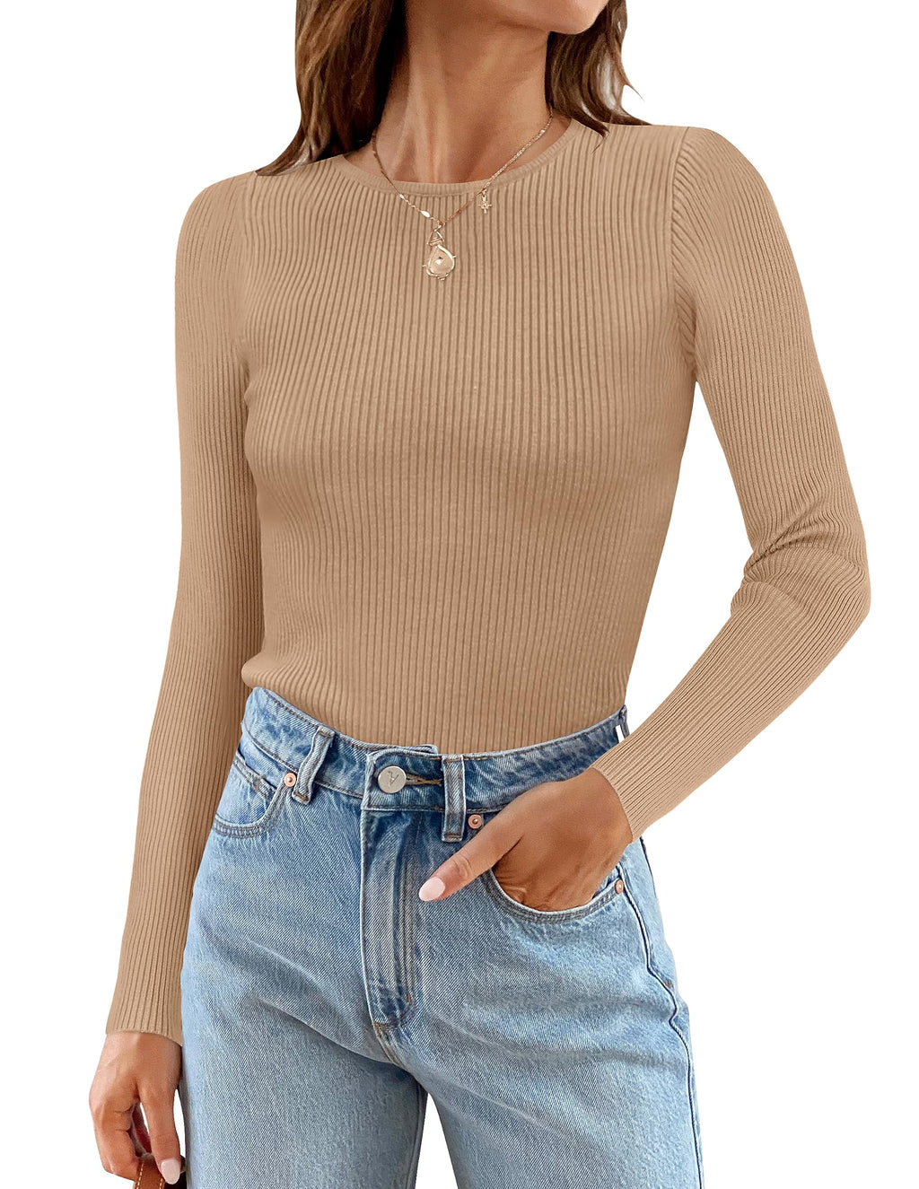 Luxuii Long Sleeve Crewneck Ribbed Knit Top