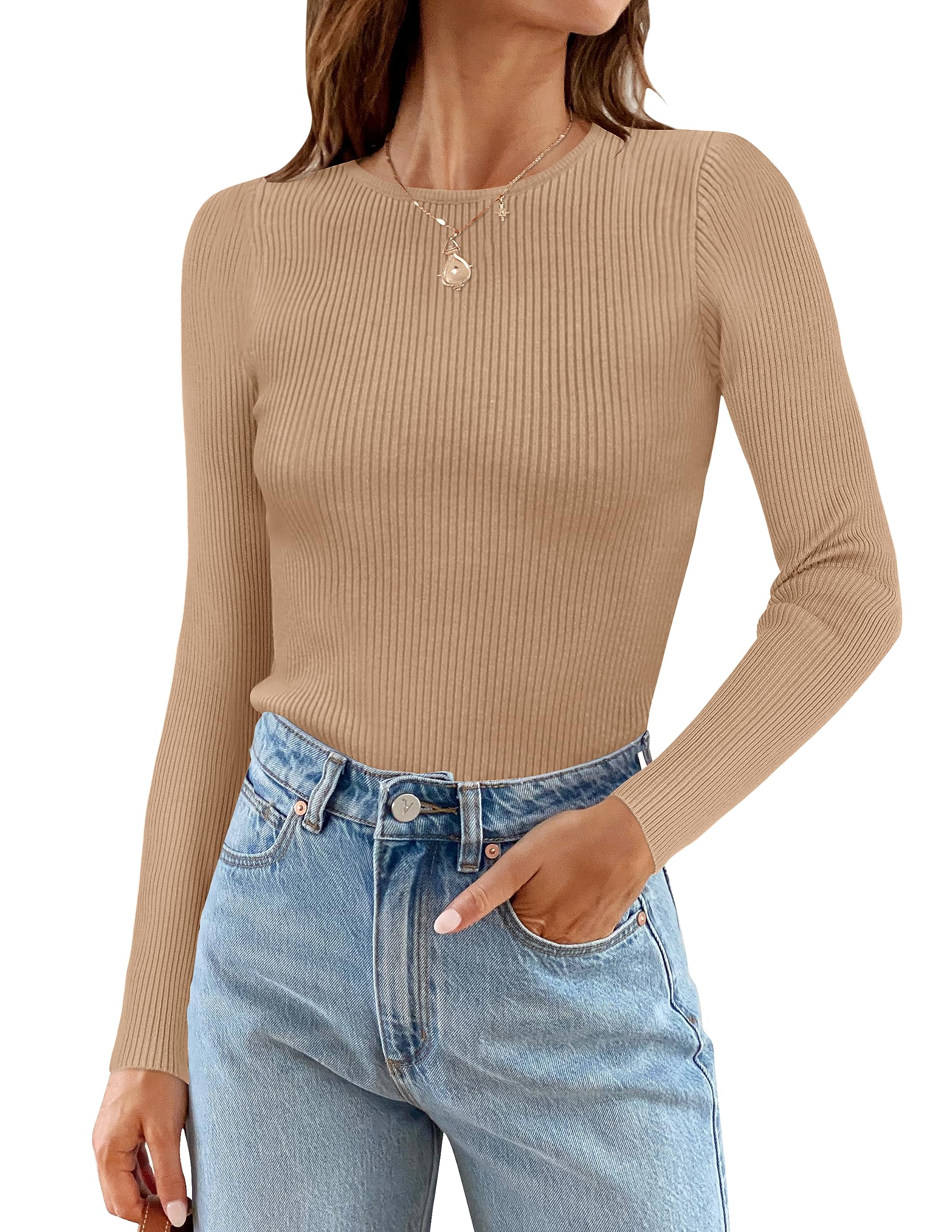 Luxuii Long Sleeve Crewneck Ribbed Knit Top