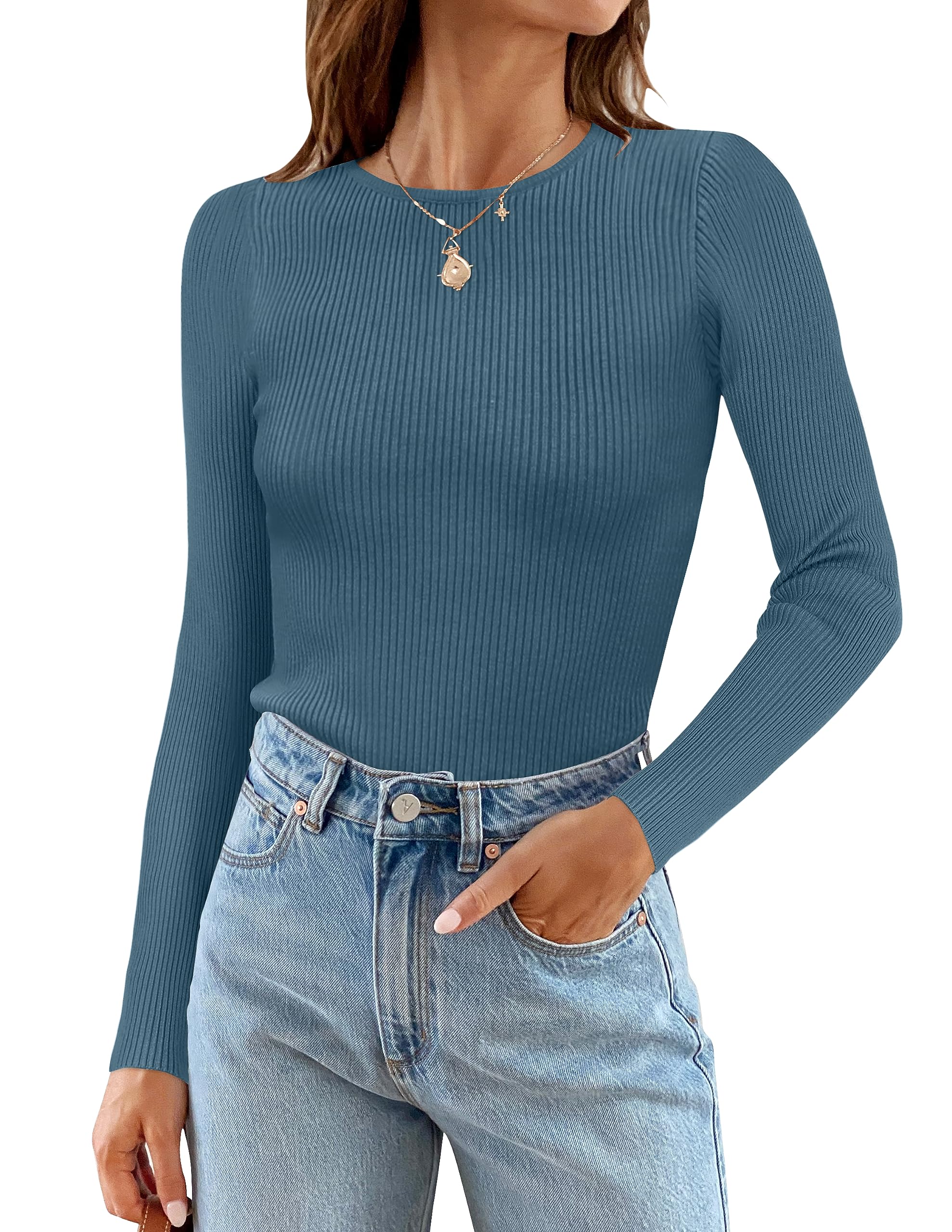 Luxuii Long Sleeve Crewneck Ribbed Knit Top