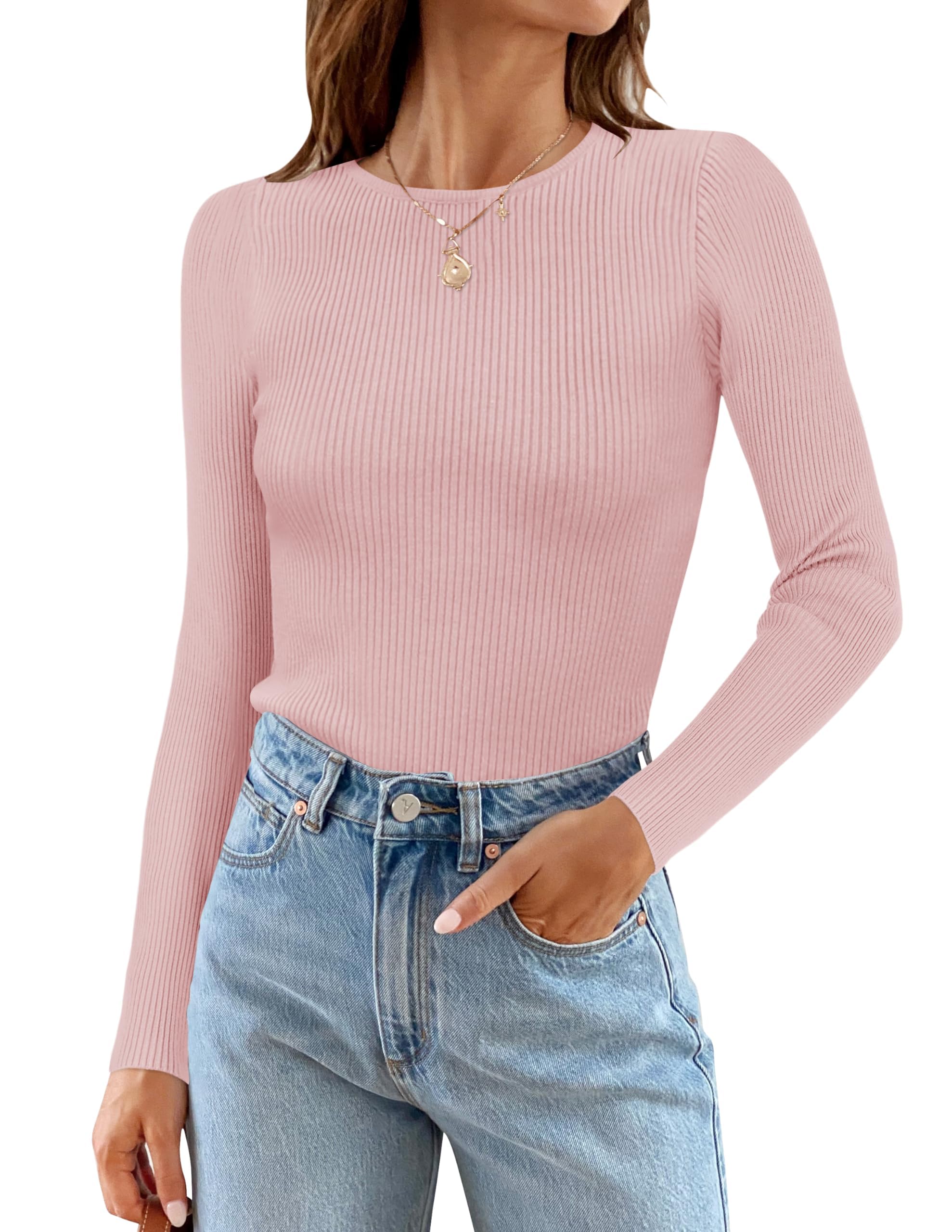 Luxuii Long Sleeve Crewneck Ribbed Knit Top