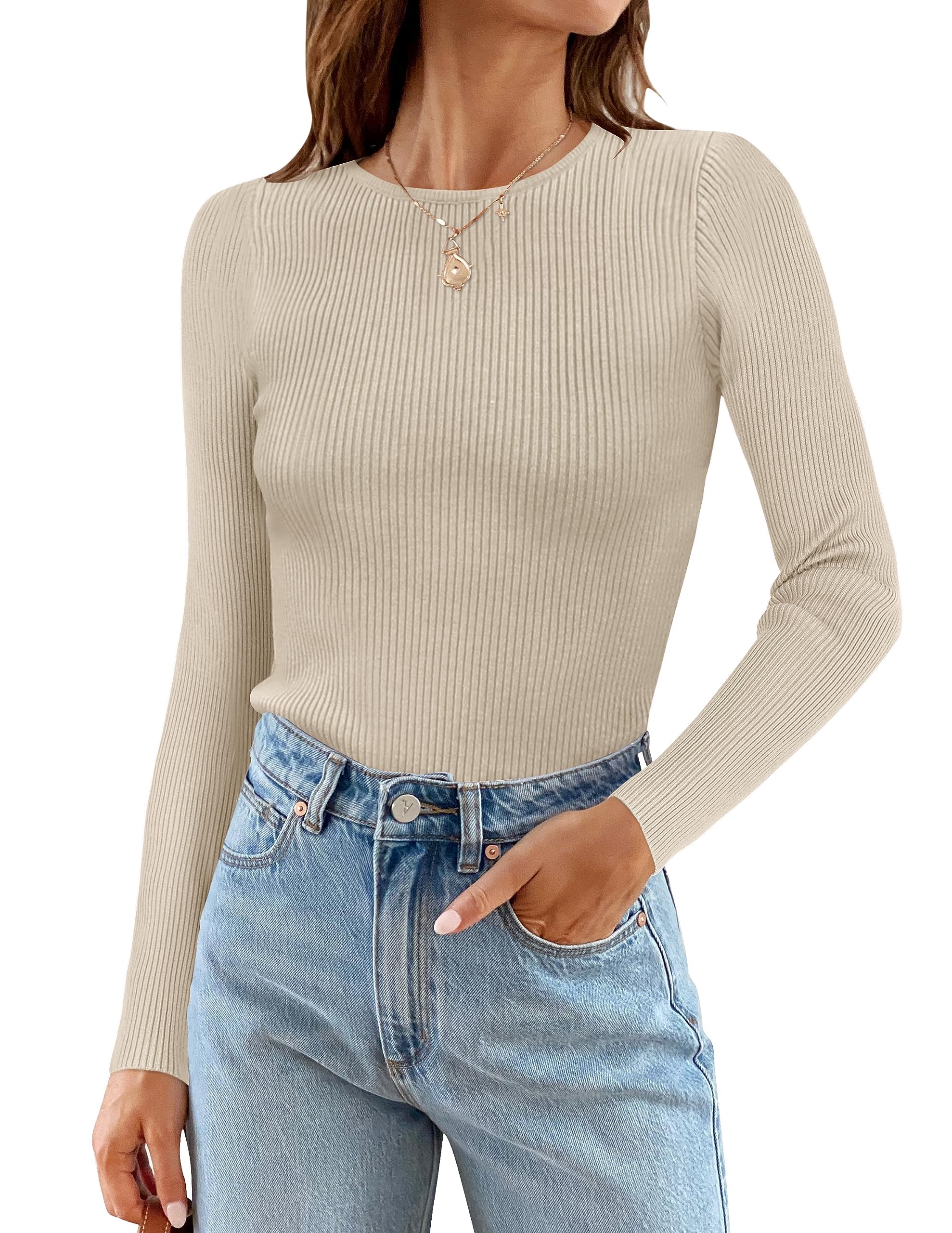 Luxuii Long Sleeve Crewneck Ribbed Knit Top