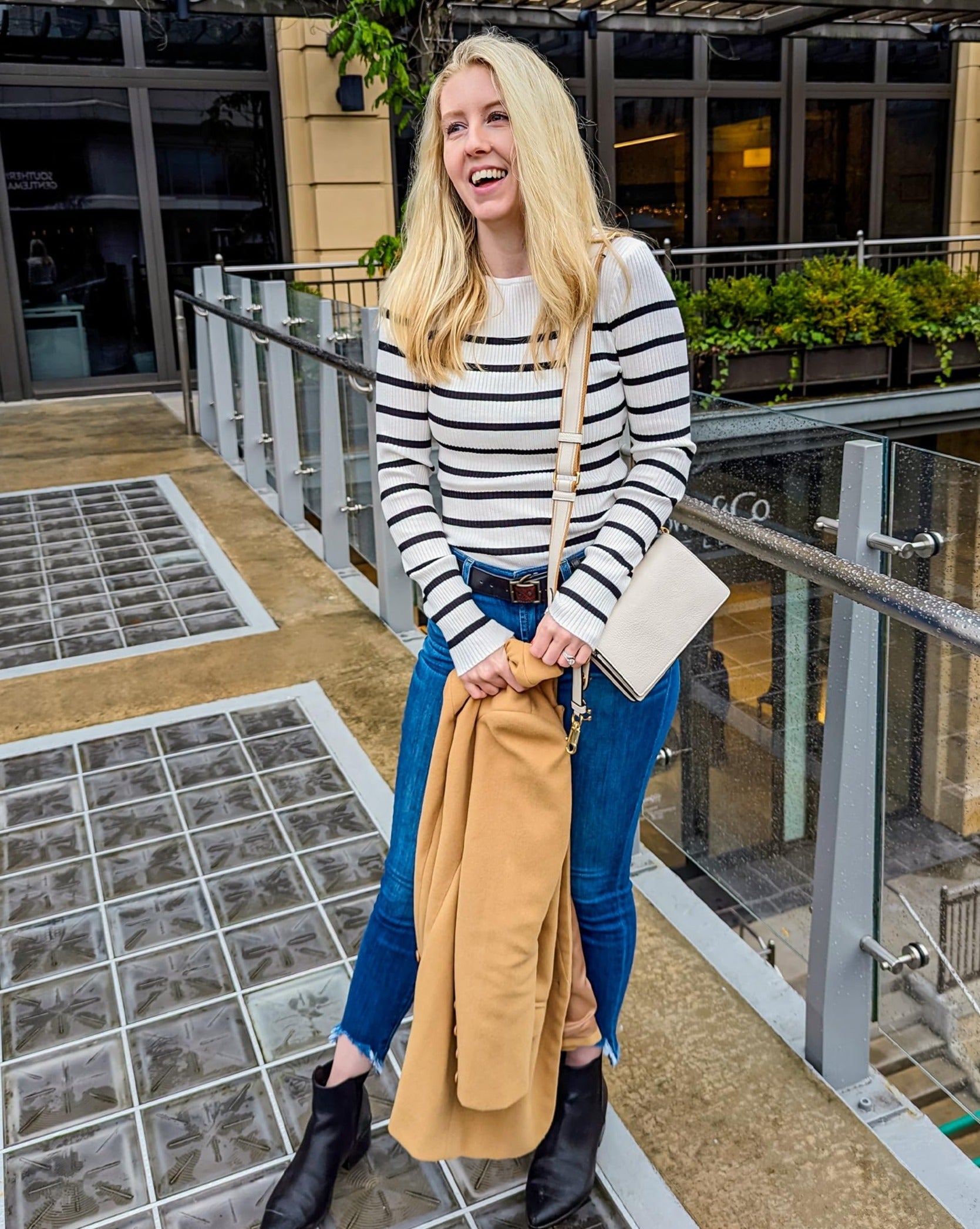 Luxuii Long Sleeve Crewneck Striped Ribbed Knit Top