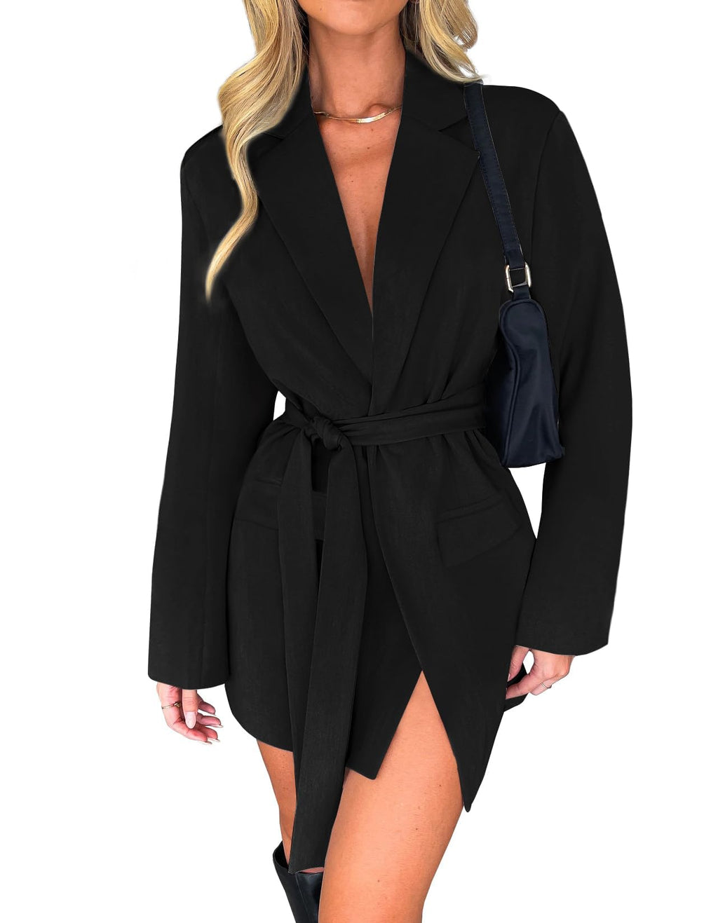 Luxuii Long Sleeve Lapel Open Front Jacket Blazer