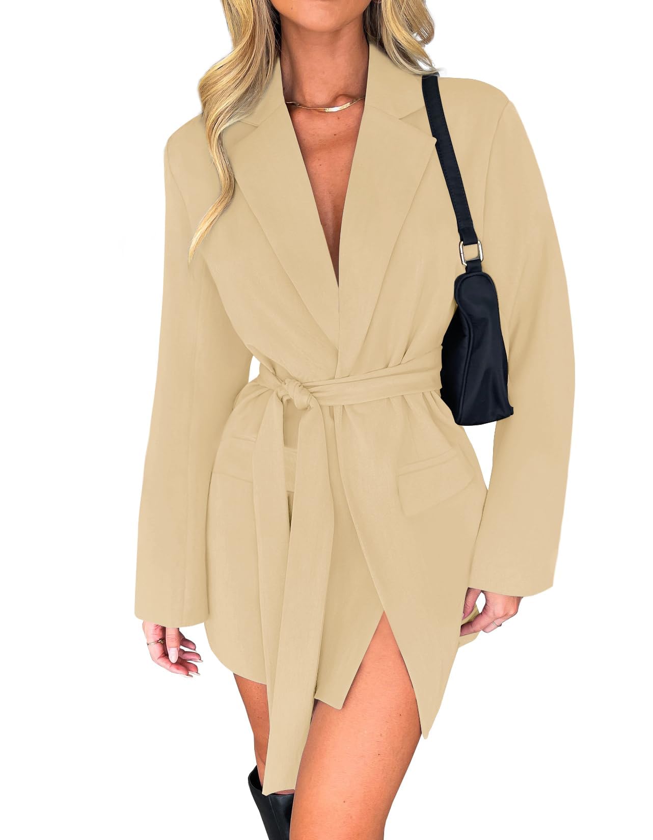 Luxuii Long Sleeve Lapel Open Front Jacket Blazer