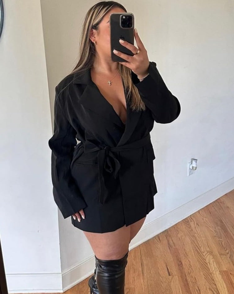 Luxuii Long Sleeve Lapel Open Front Jacket Blazer