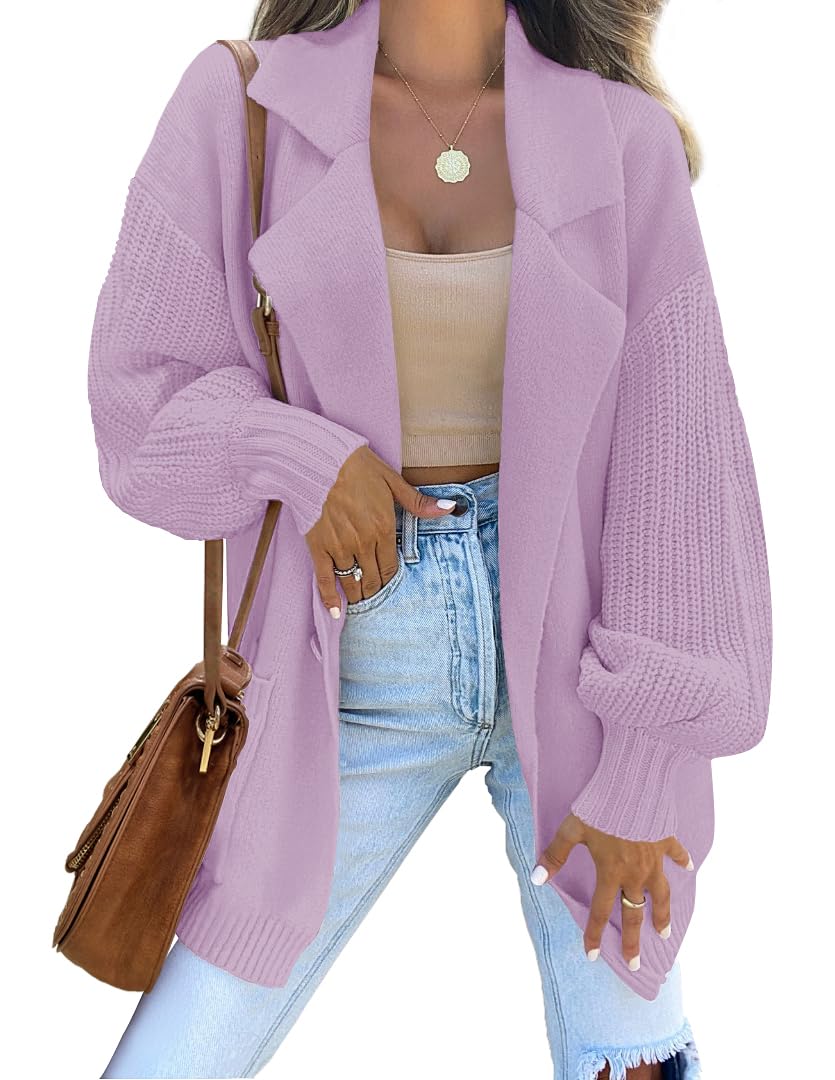 Luxuii Long Sleeve Open Front Lapel Oversized Knit Sweater Cardigan
